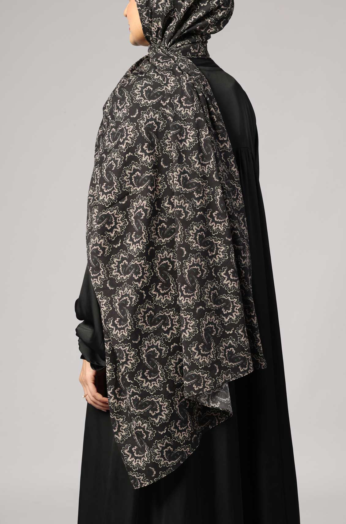 Black Paisley Cotton Print Hijab