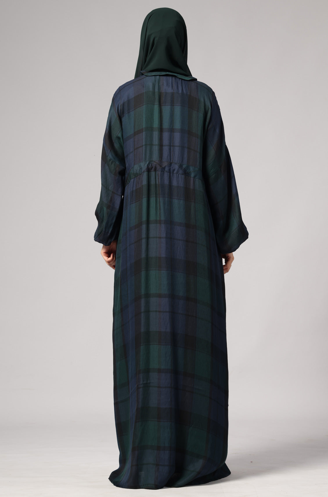 Check Drawstring Kimono Abaya Dress