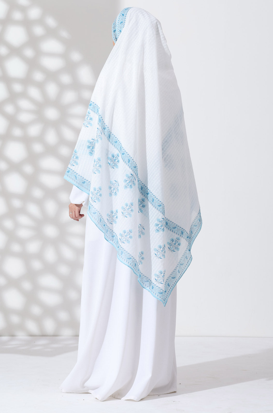 White Blossom Cotton Namaz Dupatta