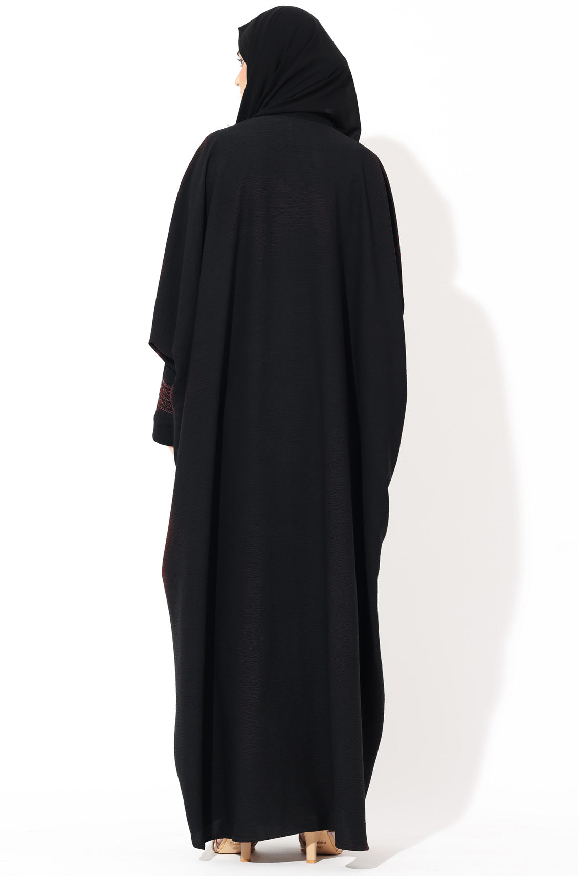 Black Zari Kaftan Abaya -Rust