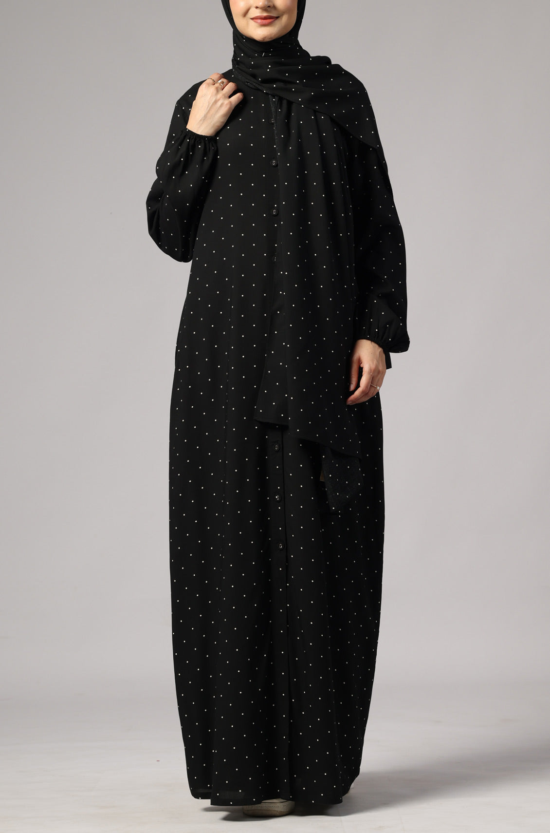 Polka Modal Abaya Dress Black