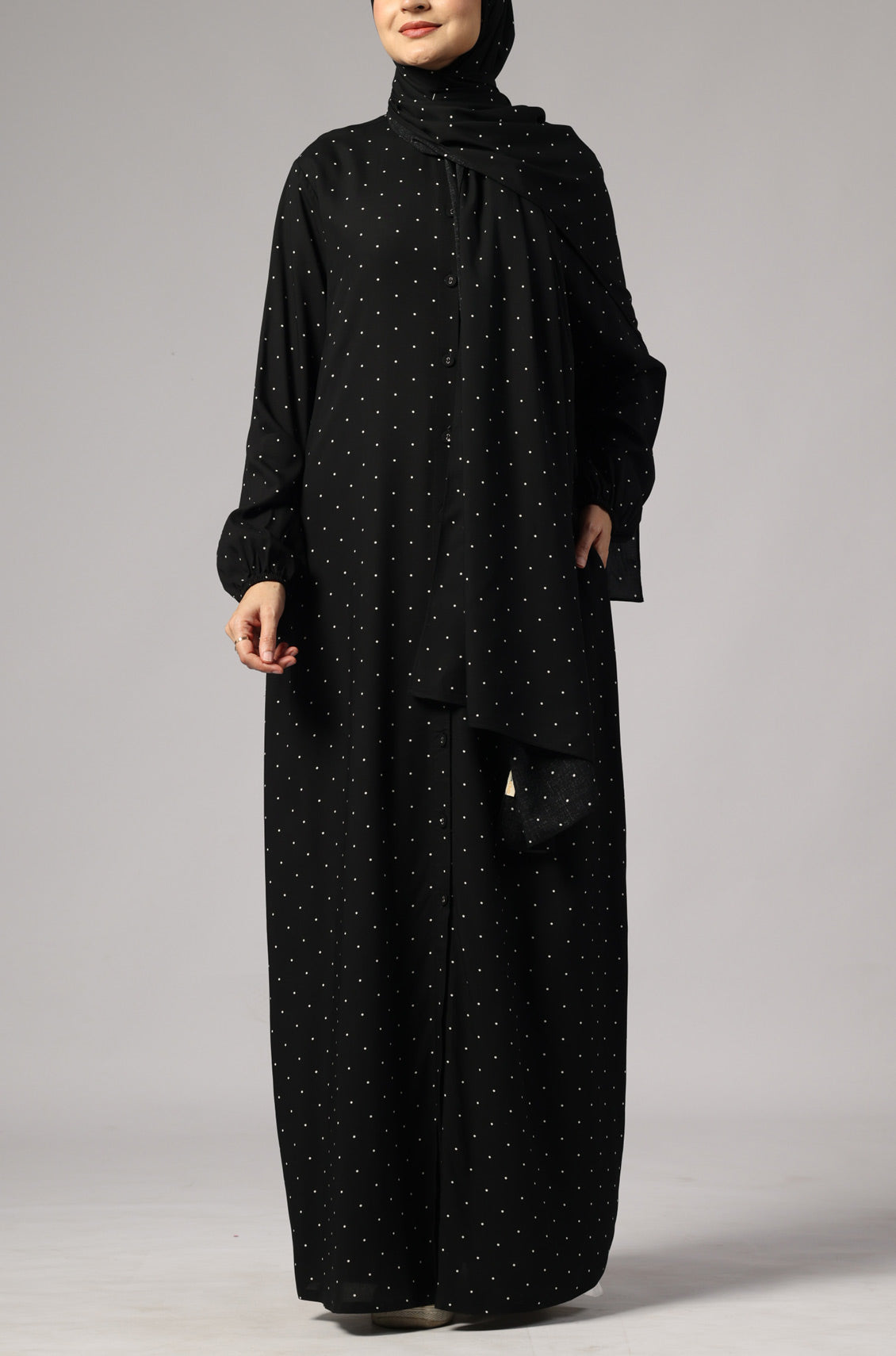 Polka Modal Abaya Dress Black