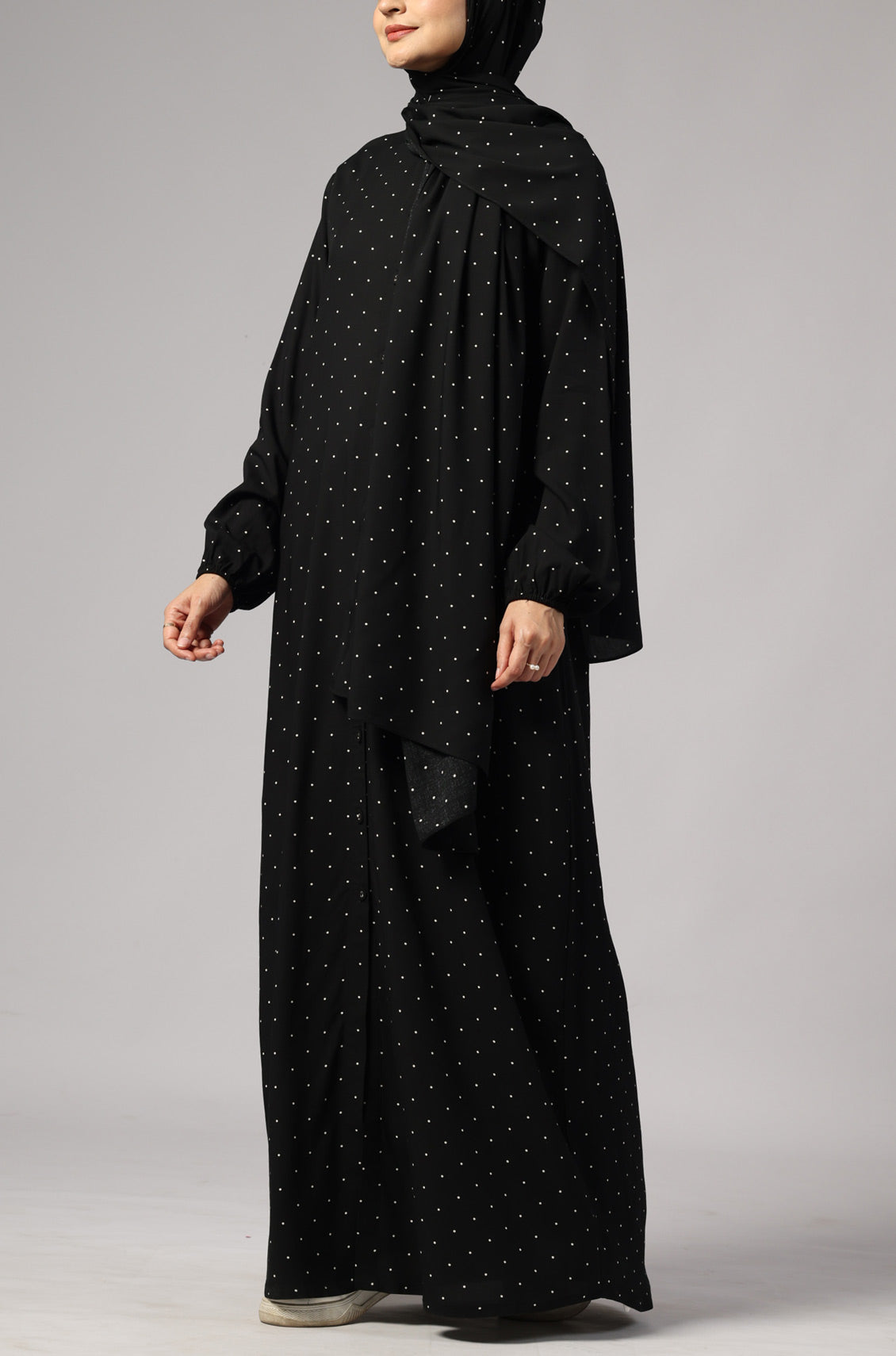 Polka Modal Abaya Dress Black