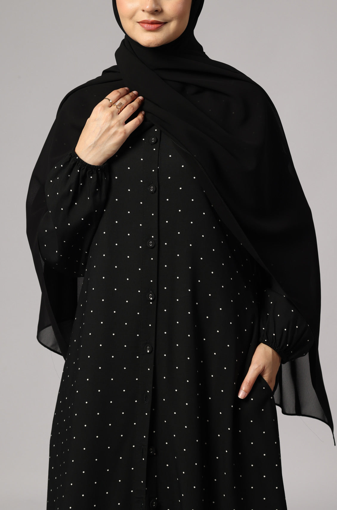 Polka Modal Abaya Dress Black