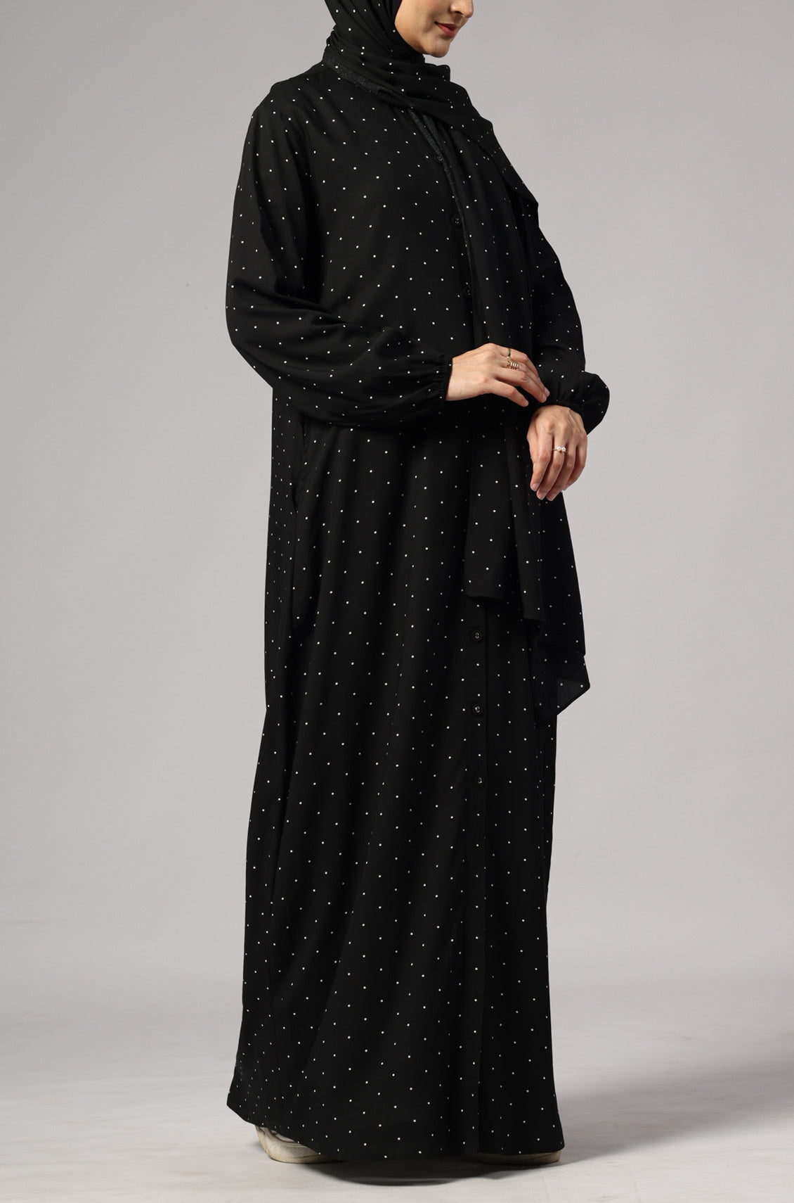 Polka Modal Abaya Dress Black