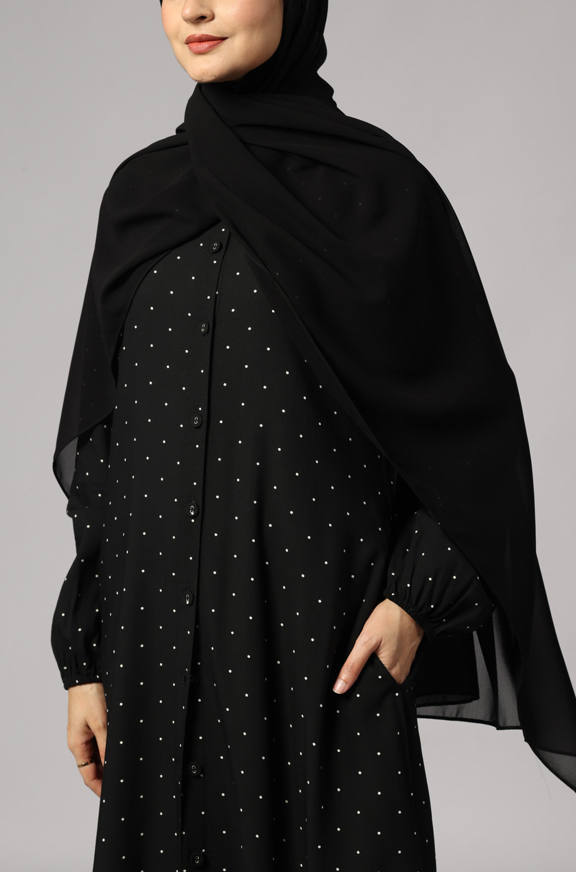 Polka Modal Abaya Dress Black