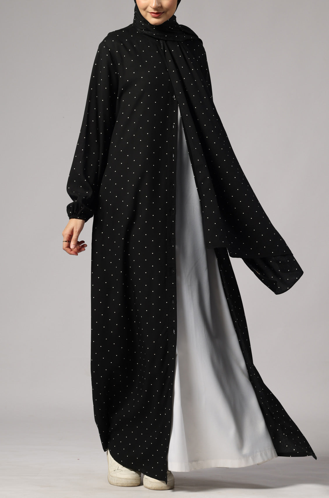Polka Modal Abaya Dress Black