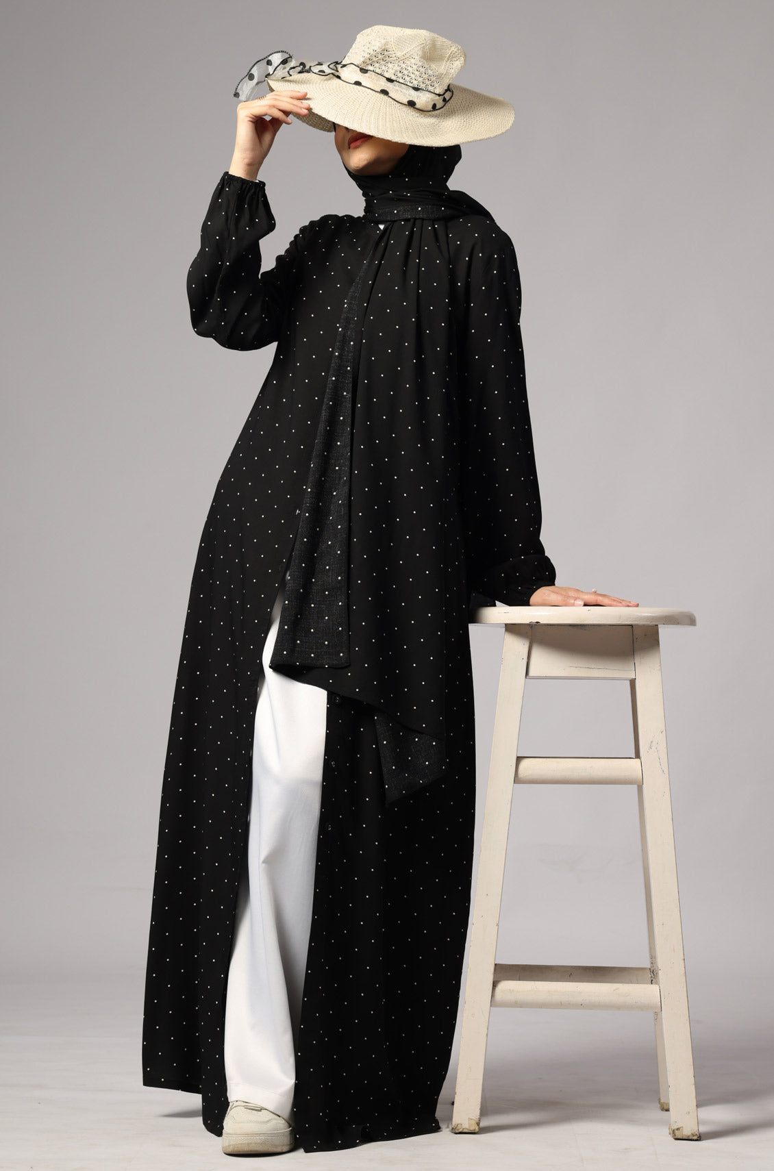 Polka Modal Abaya Dress Black