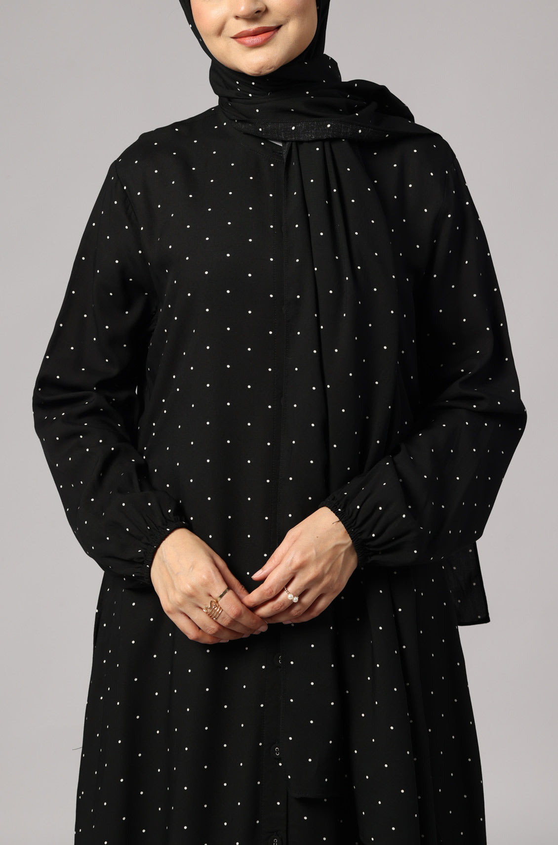 Polka Modal Abaya Dress Black