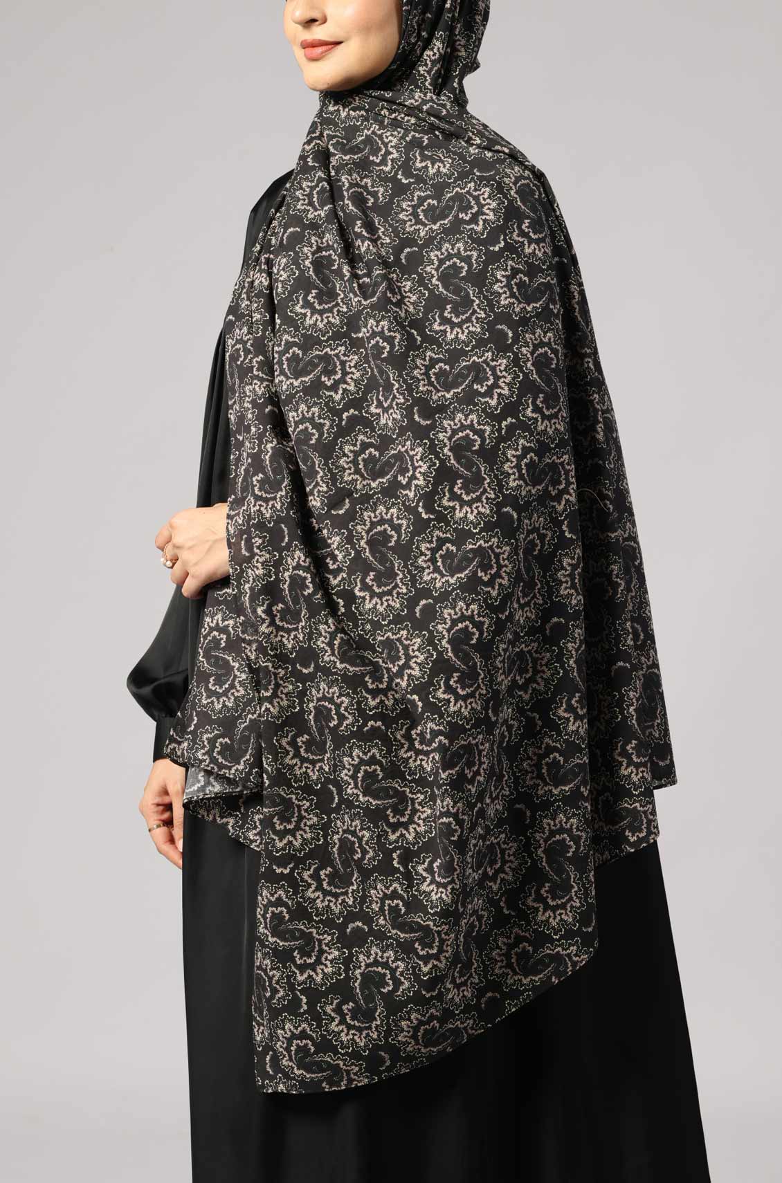 Black Paisley Cotton Print Hijab