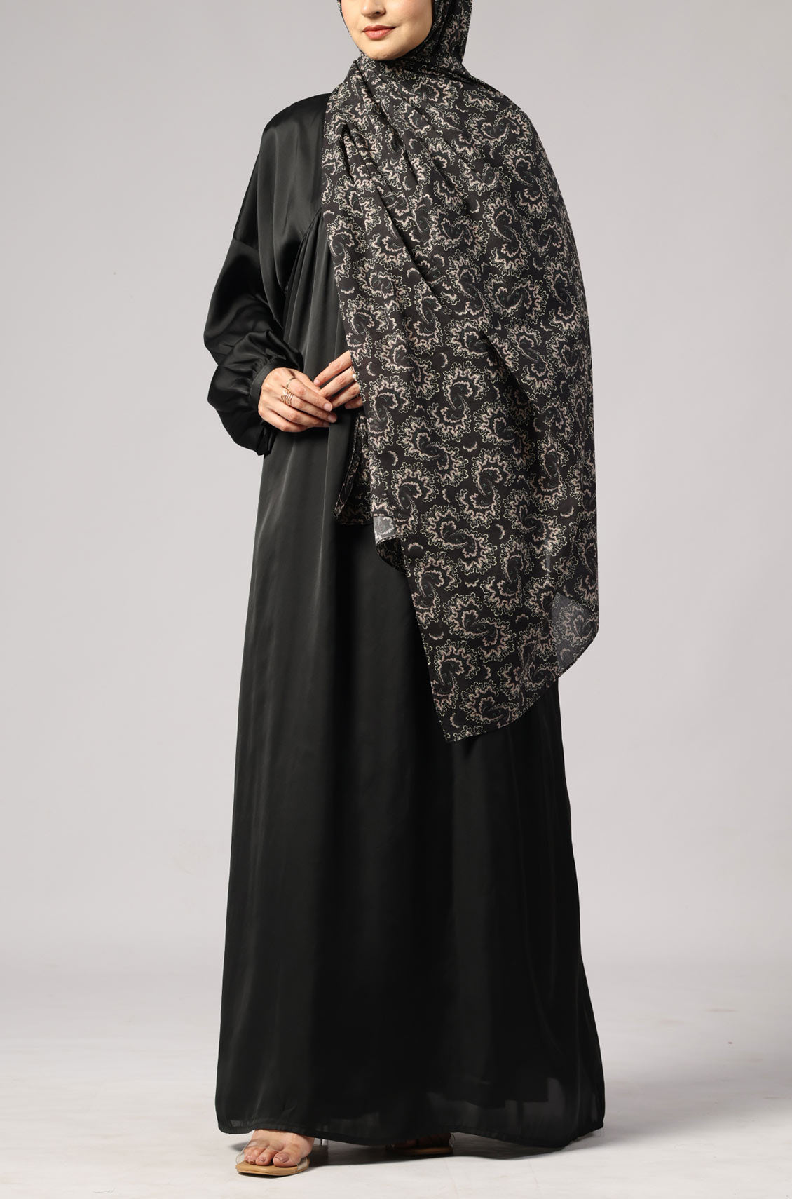 Black Paisley Cotton Print Hijab