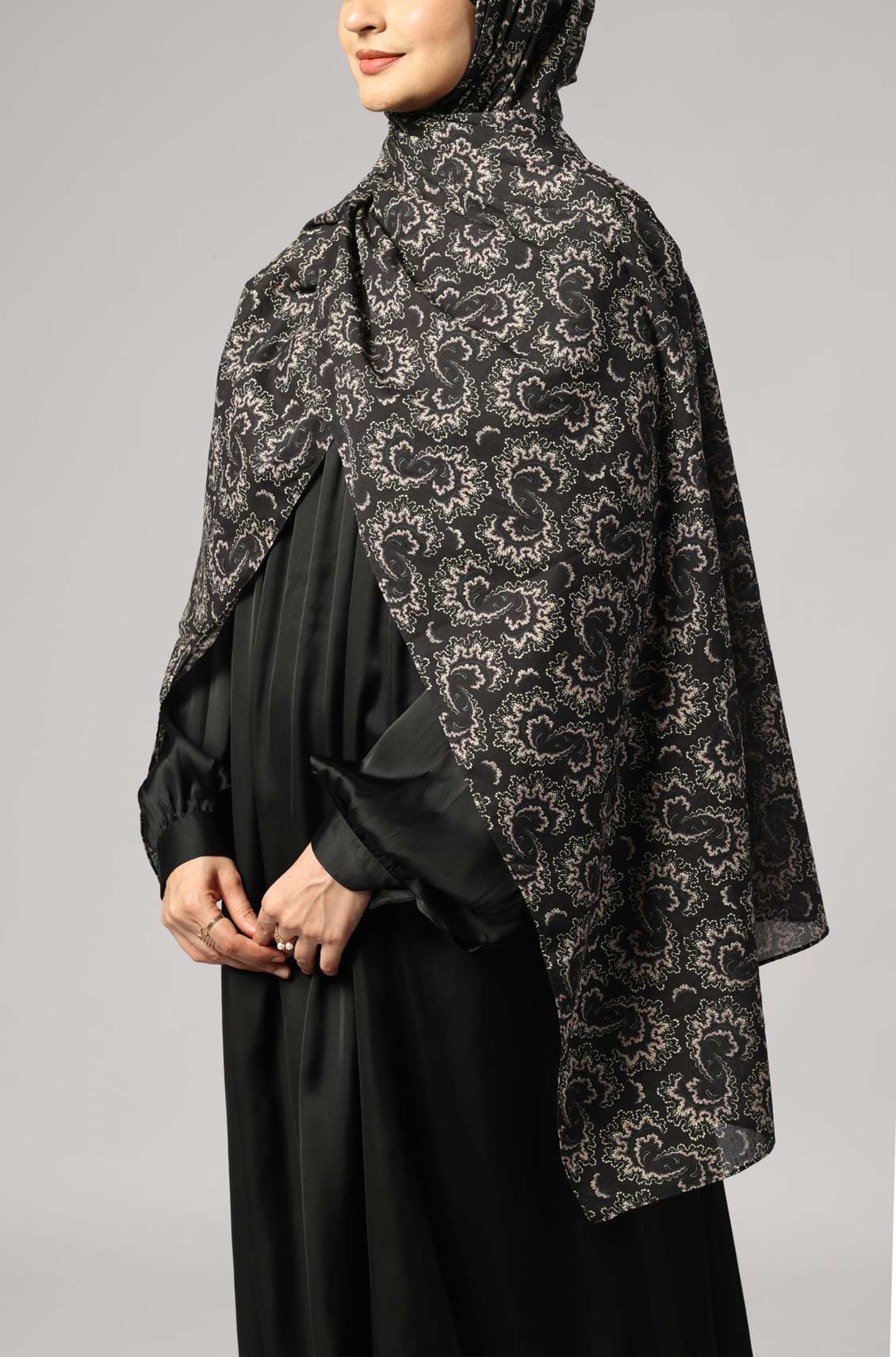 Black Paisley Cotton Print Hijab