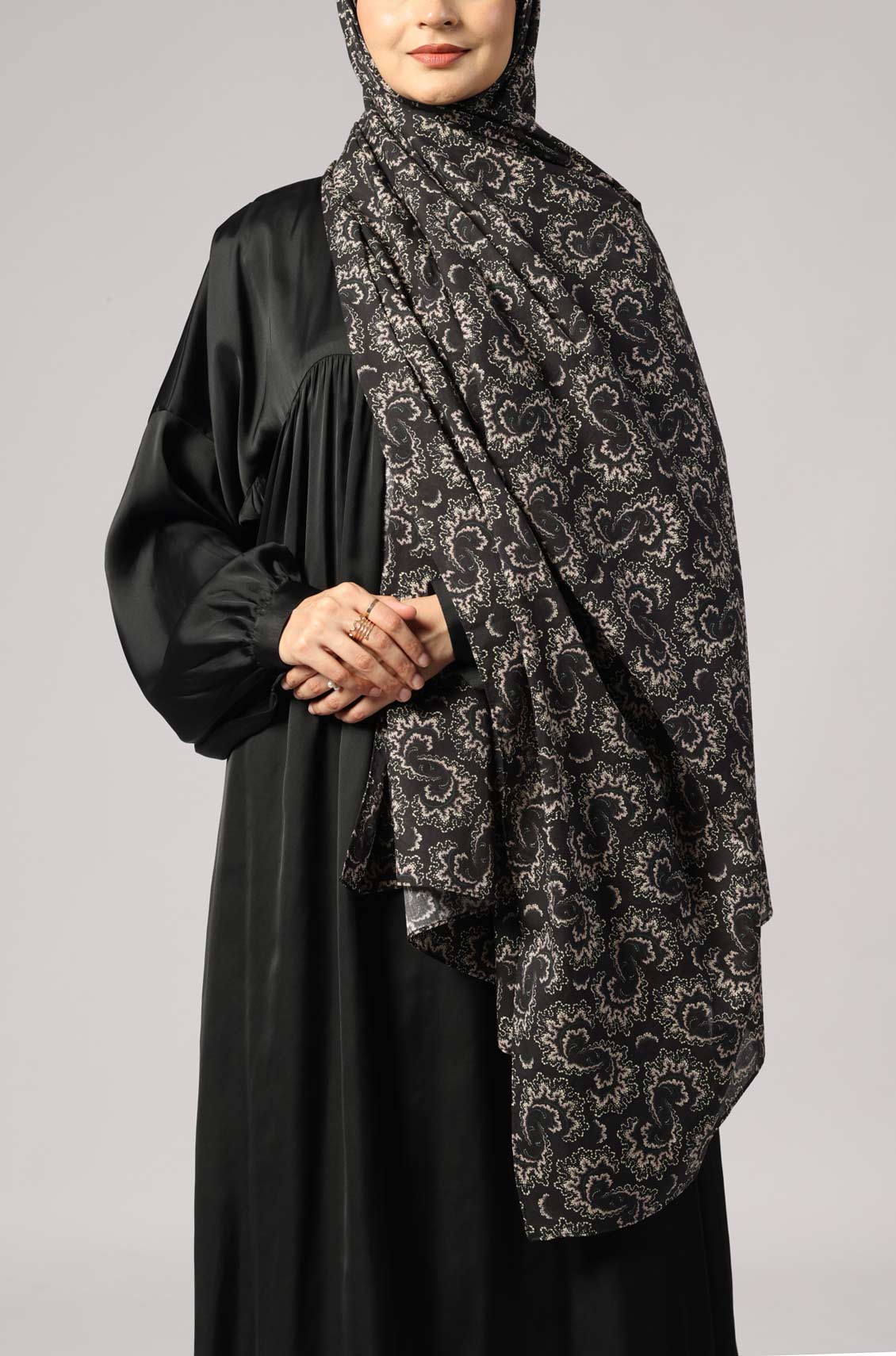 Black Paisley Cotton Print Hijab