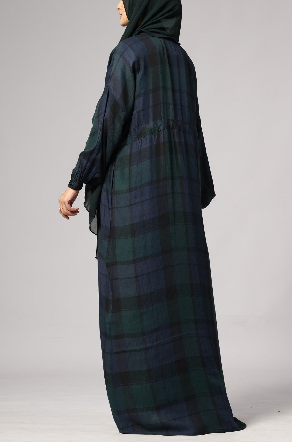 Check Drawstring Kimono Abaya Dress