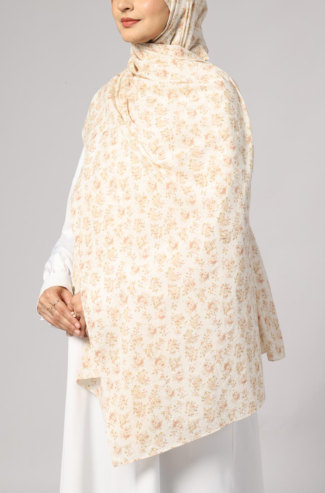 Cream Floral Cotton Print Hijab