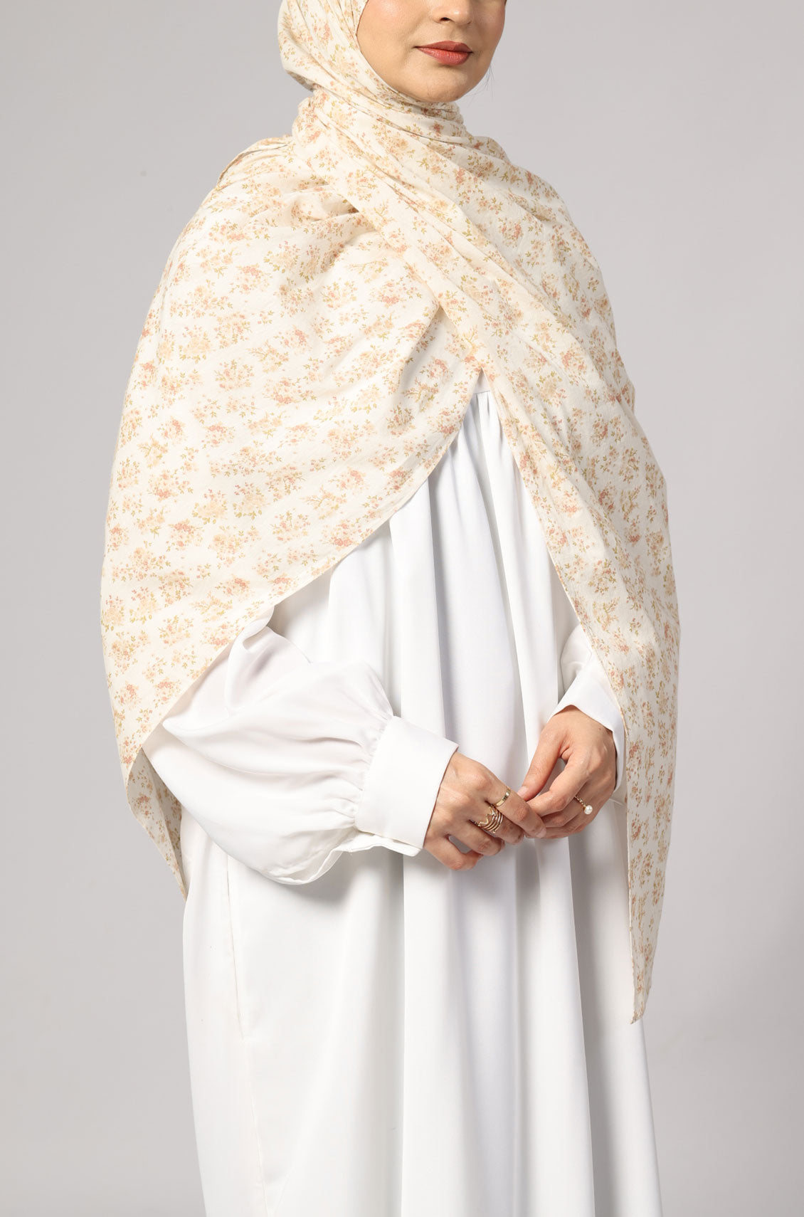 Cream Floral Cotton Print Hijab