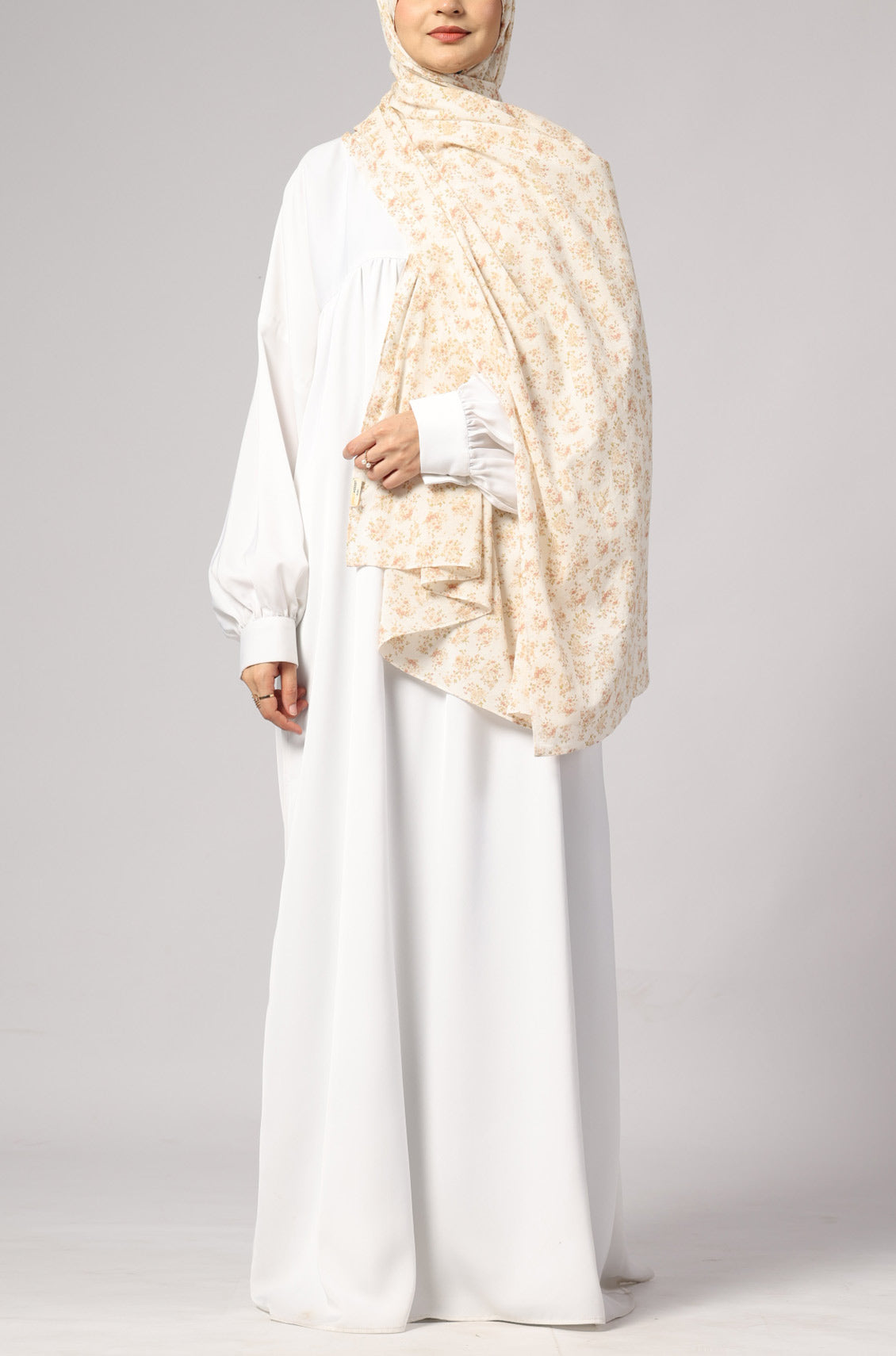 Cream Floral Cotton Print Hijab