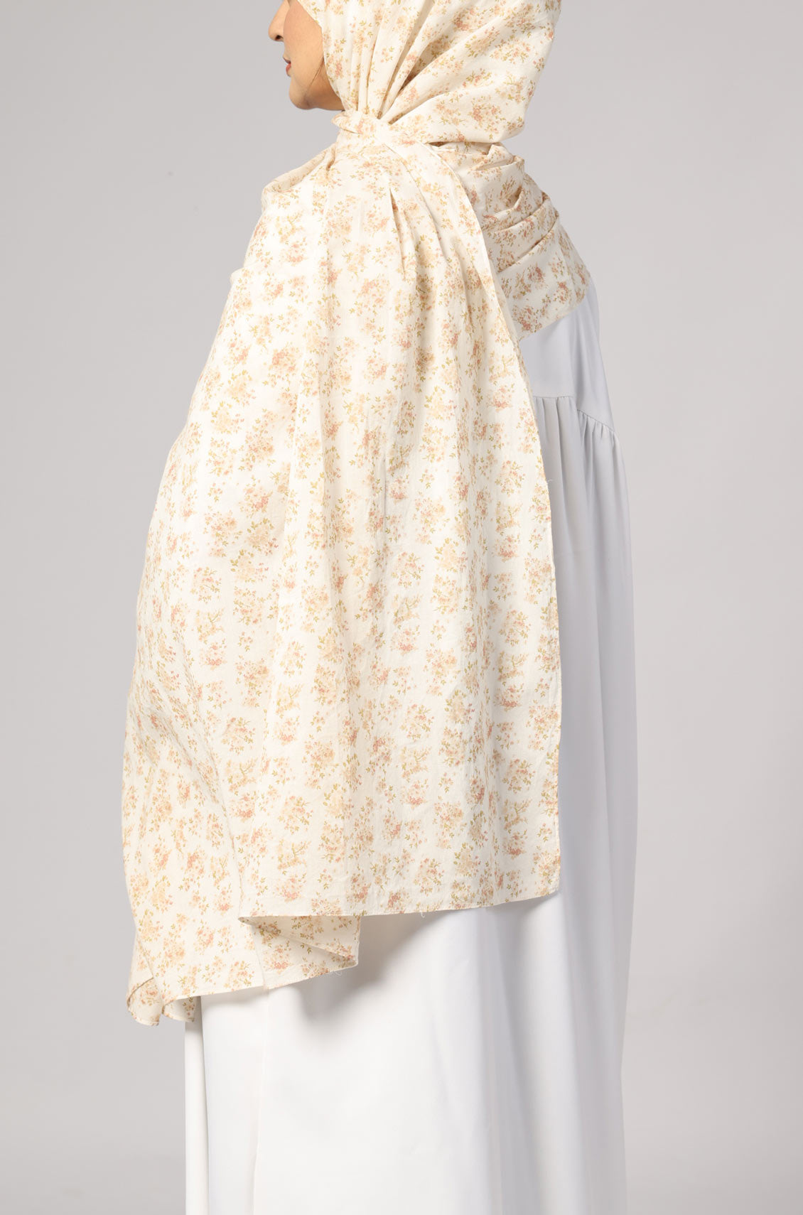 Cream Floral Cotton Print Hijab