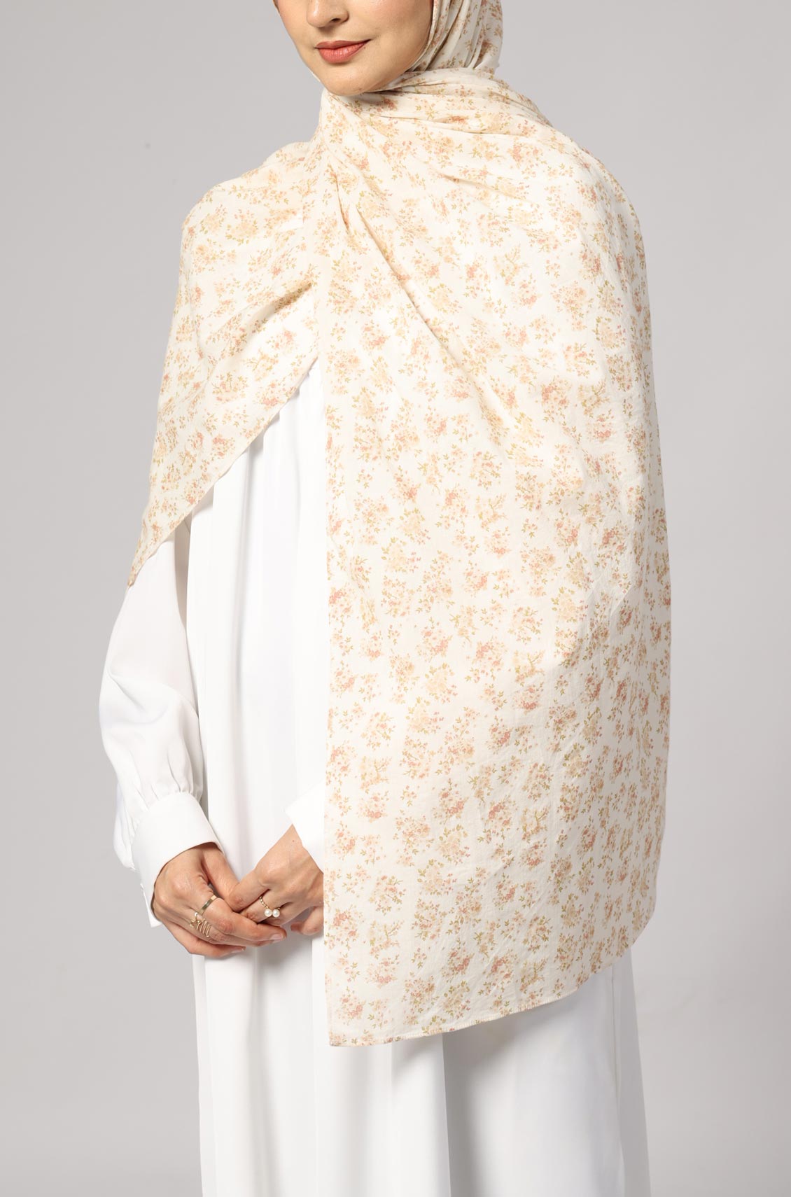 Cream Floral Cotton Print Hijab