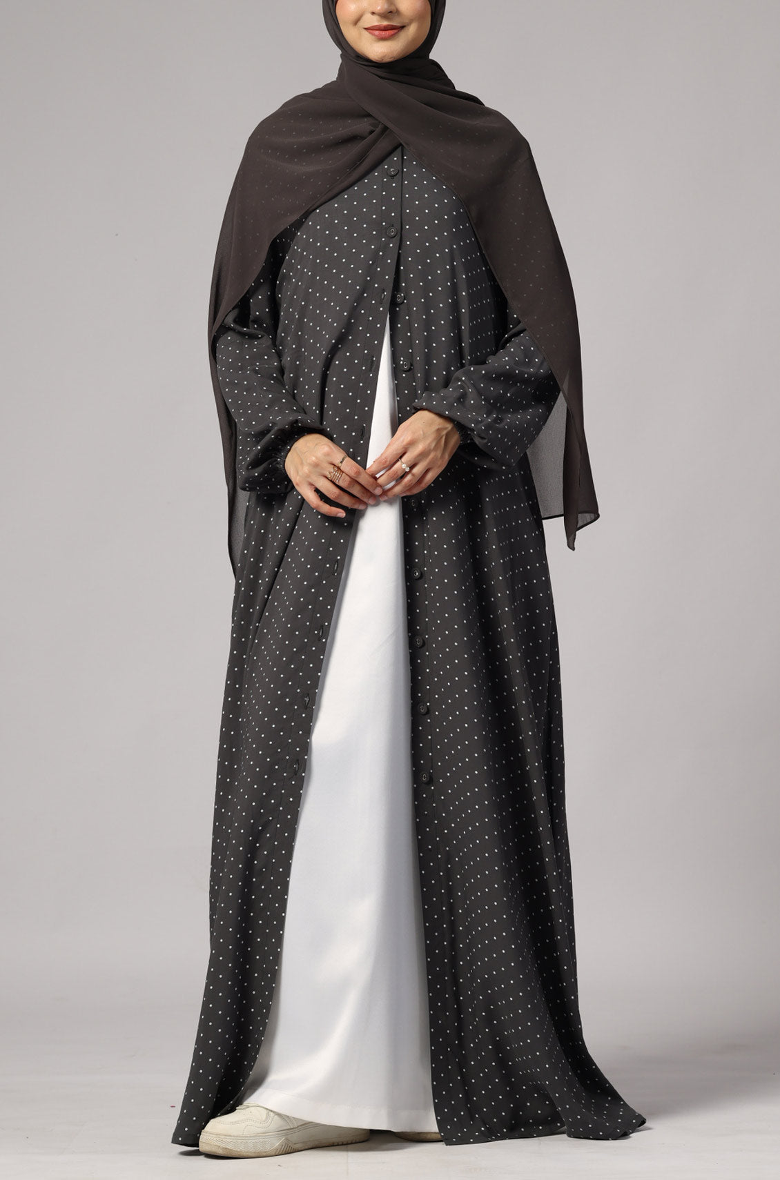 Polka Modal Abaya Dress Grey