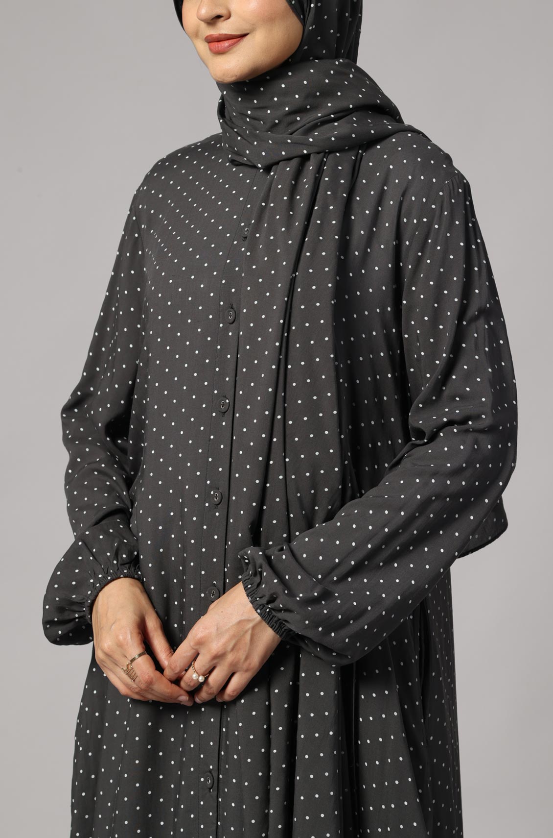 Polka Modal Abaya Dress Grey