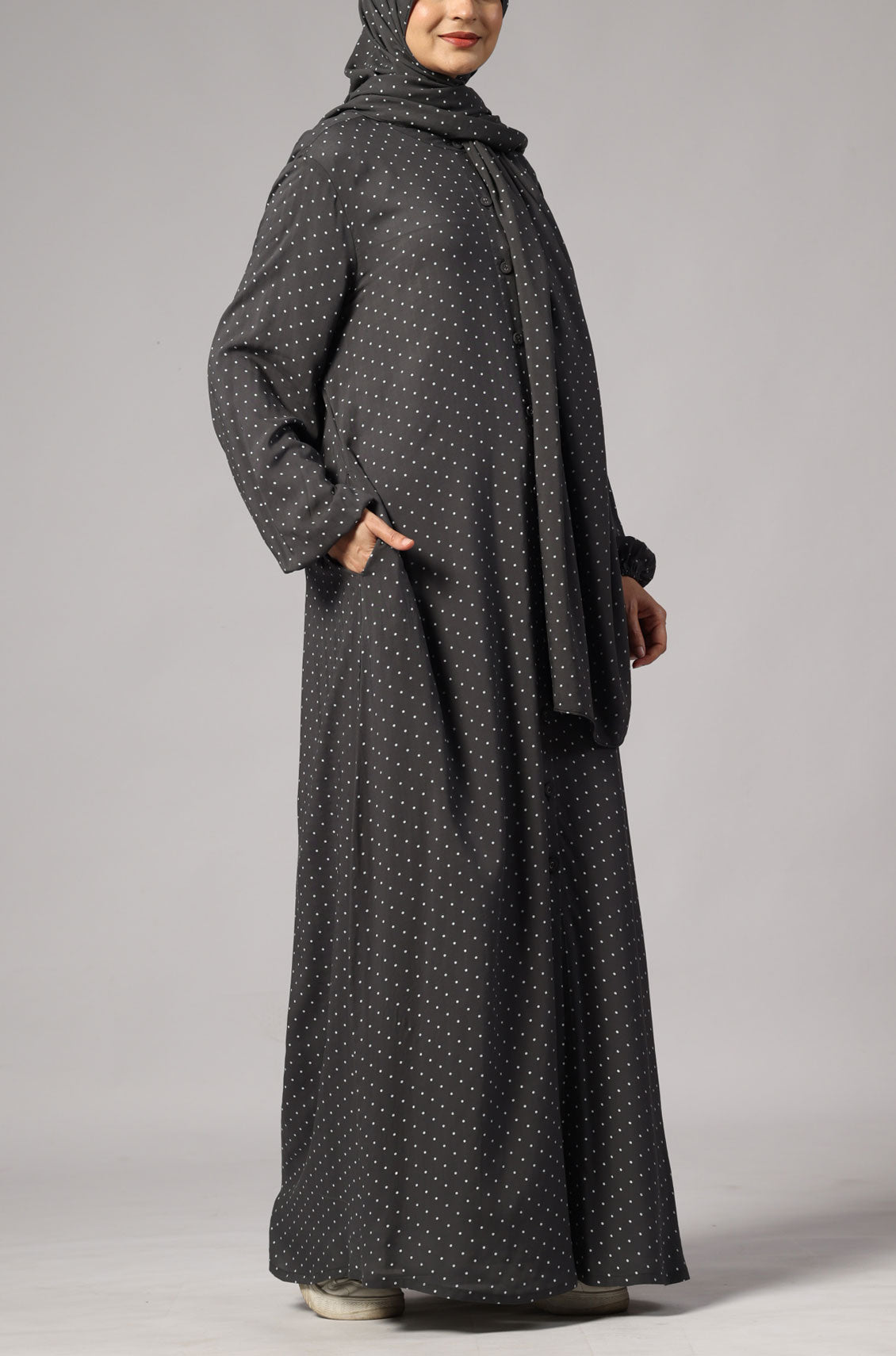 Polka Modal Abaya Dress Grey