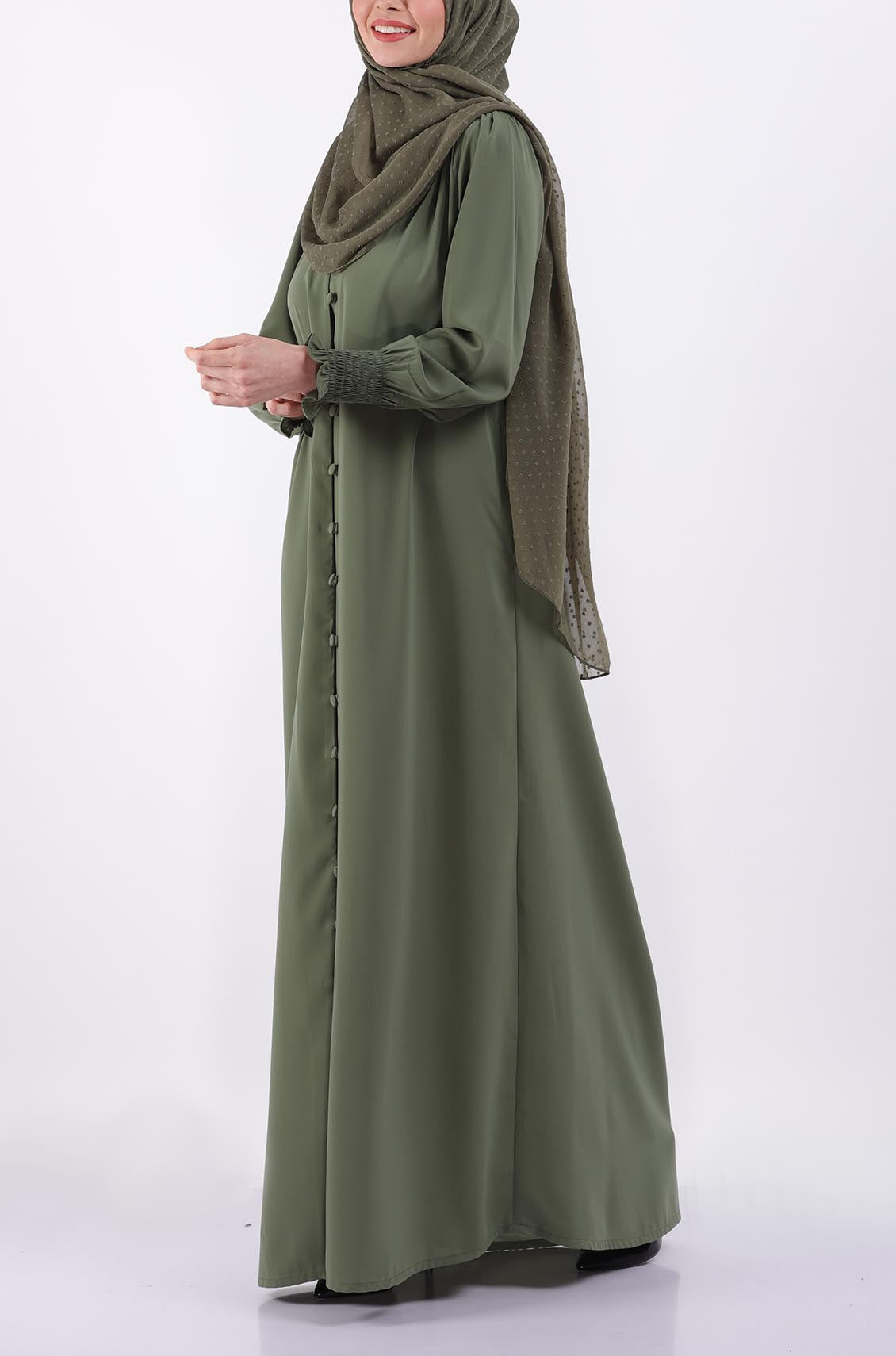 Sage Green Elastic Cuff Simple Abaya