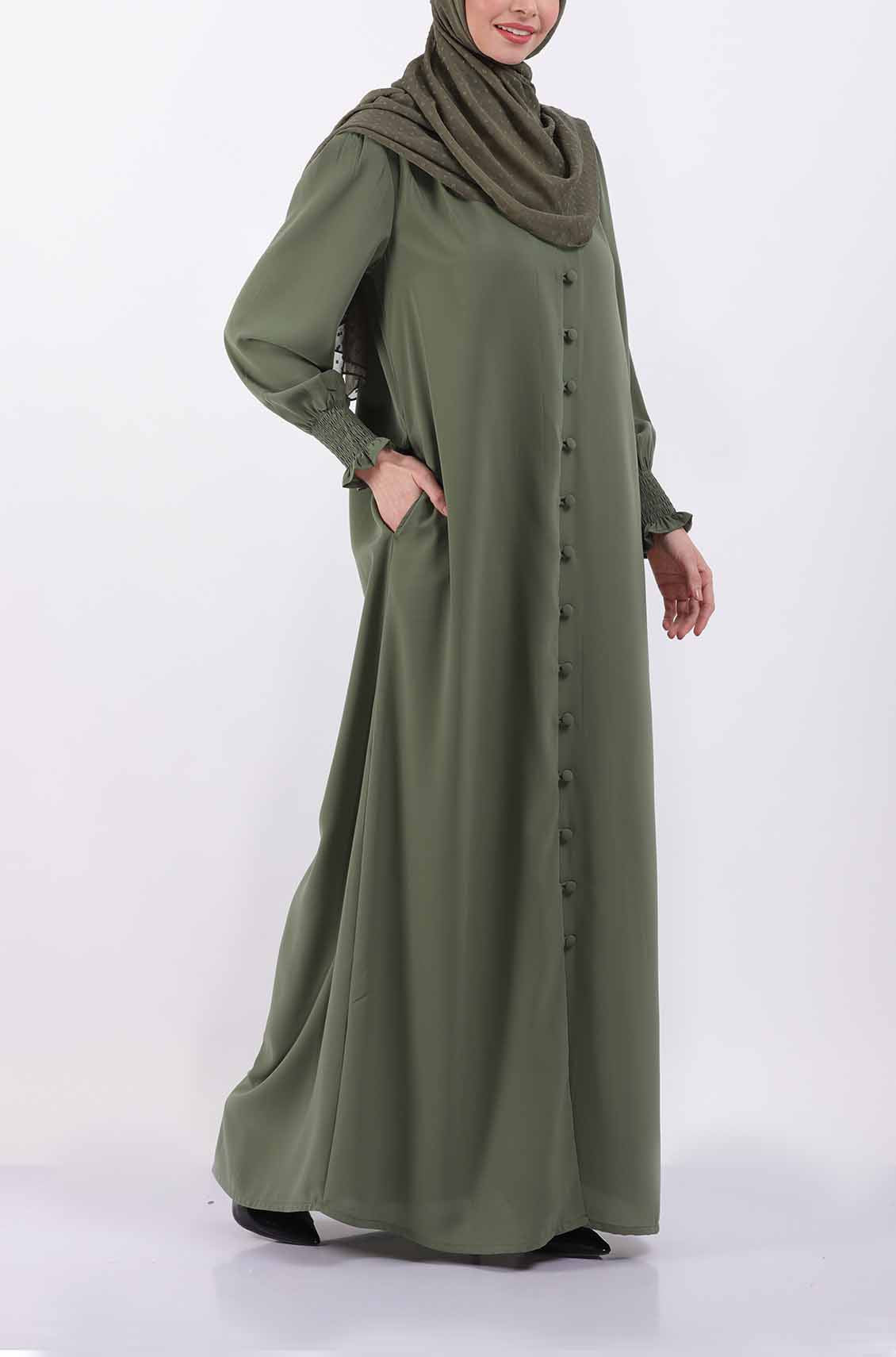 Sage Green Elastic Cuff Simple Abaya