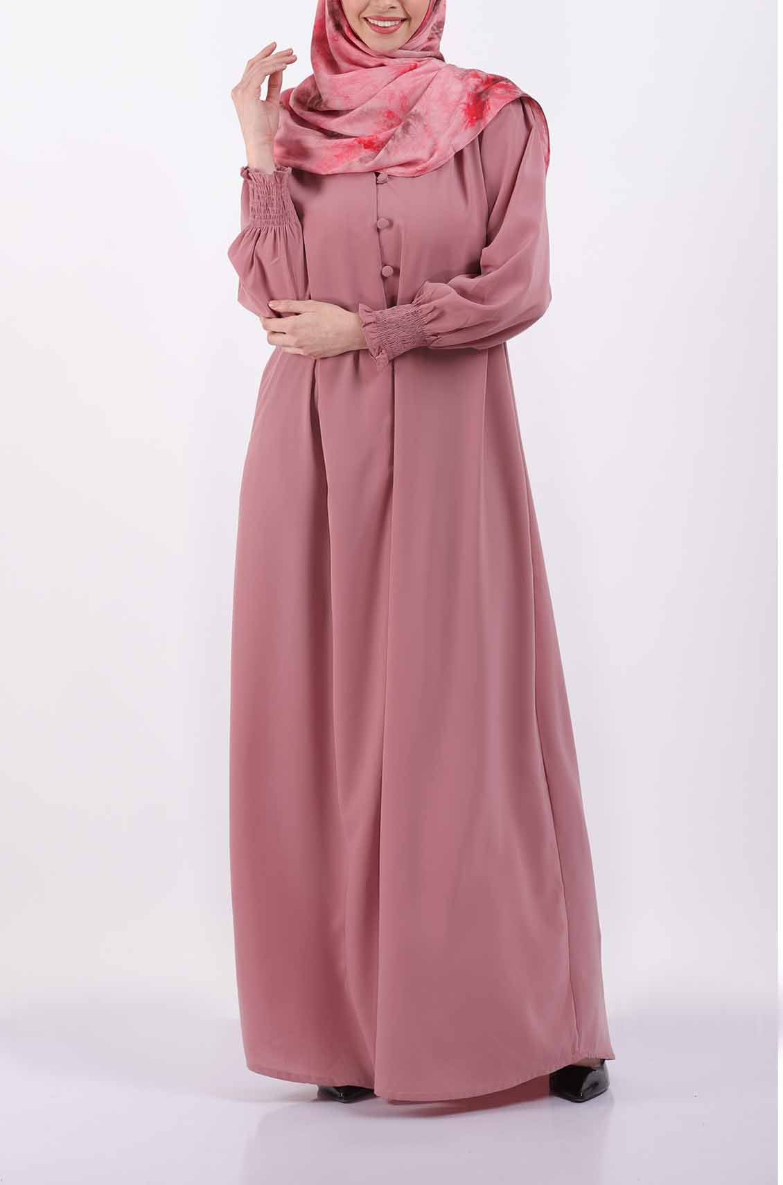 Blush Pink Elastic Cuff Simple Abaya