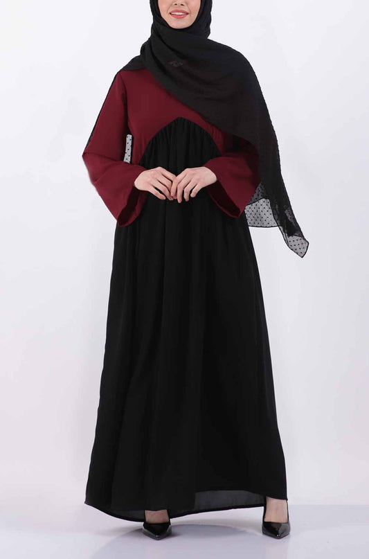 Color Block Maroon Gather Abaya