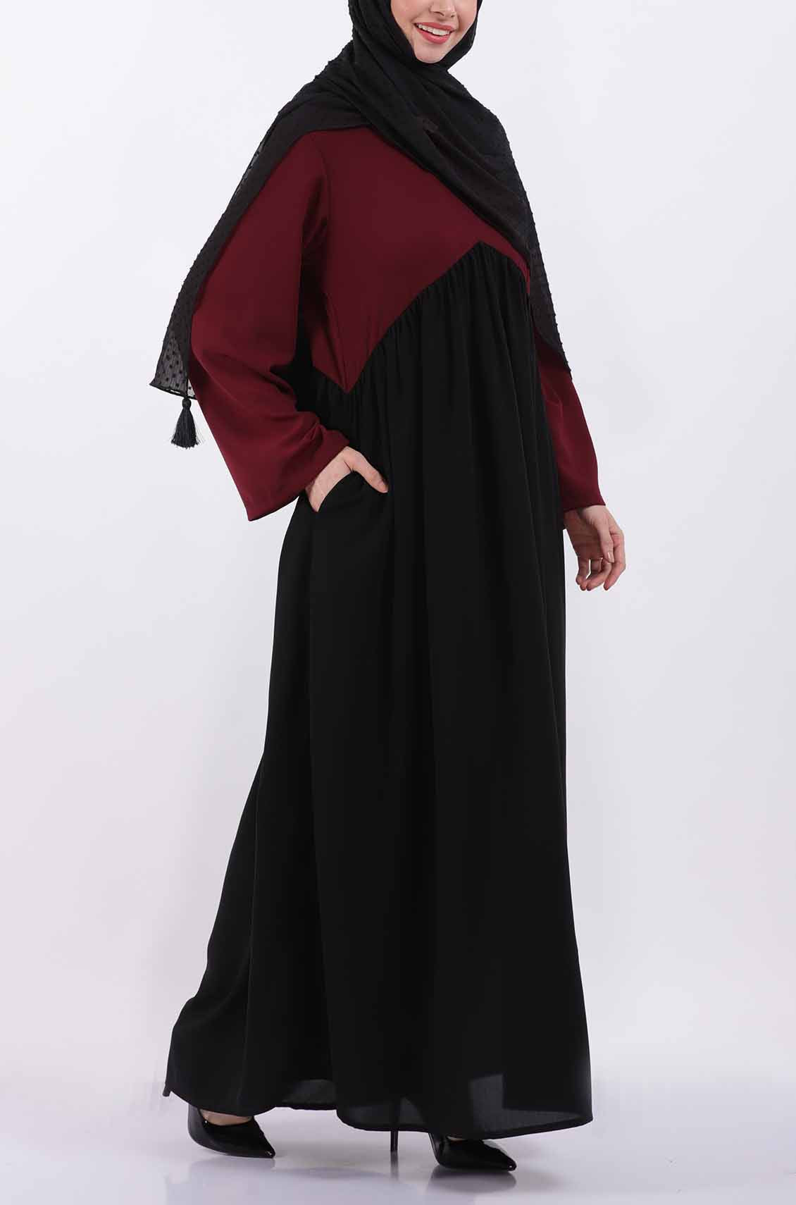 Color Block Maroon Gather Abaya