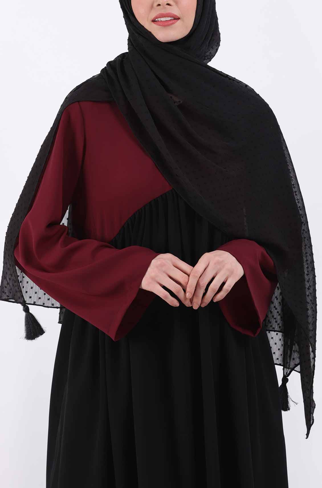 Color Block Maroon Gather Abaya