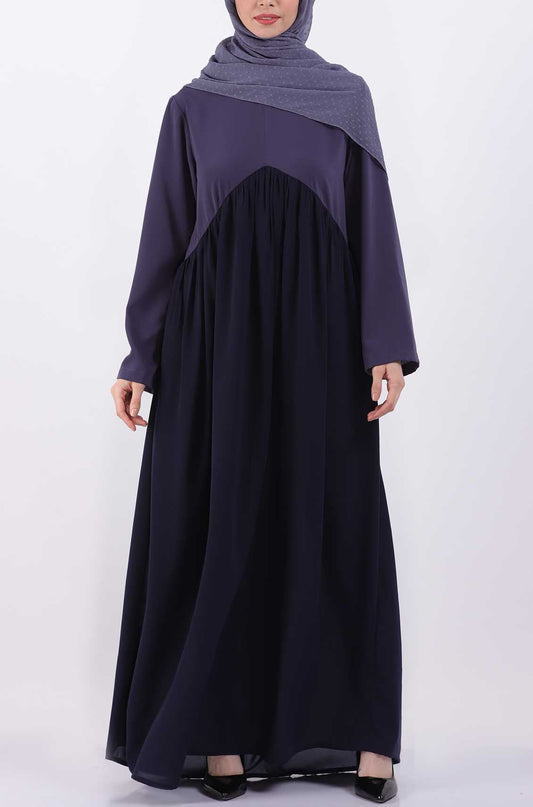 Color Block Bluish Grey Gather Abaya