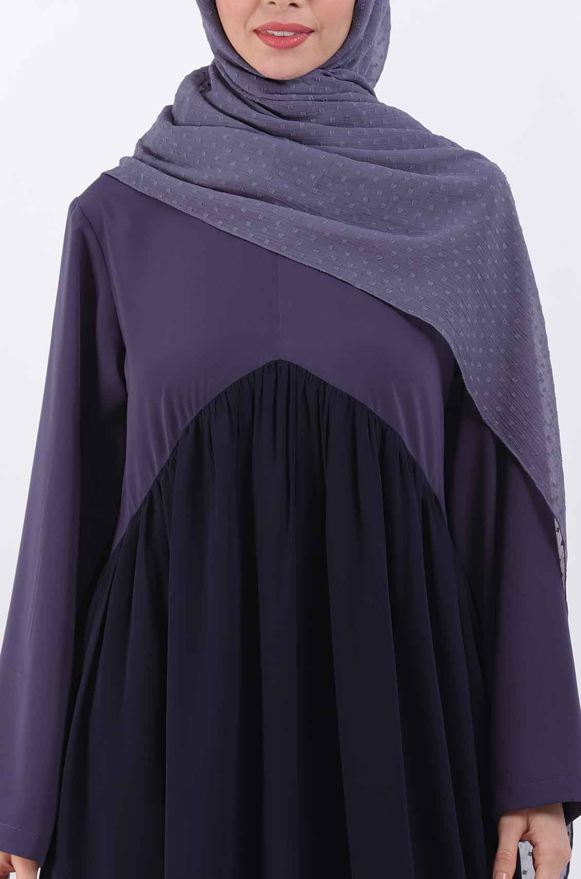 Color Block Bluish Grey Gather Abaya