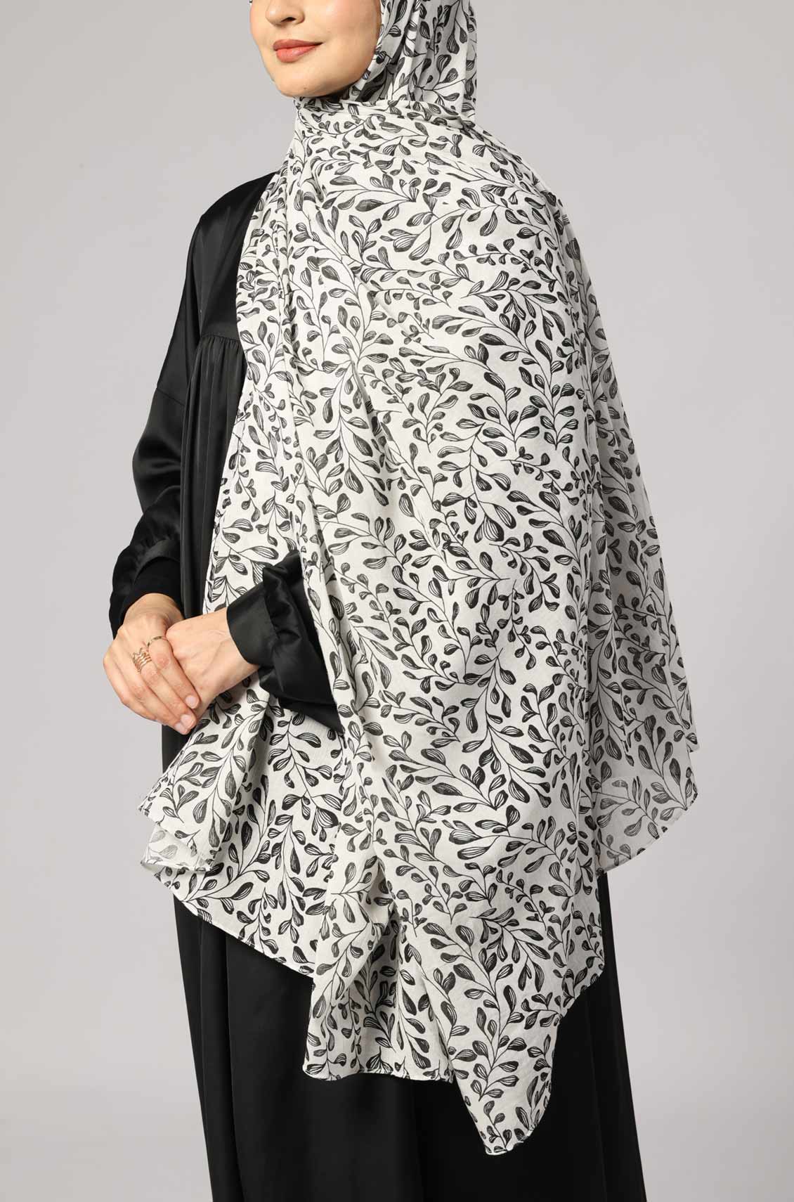 Ivory Floral Cotton Print Hijab