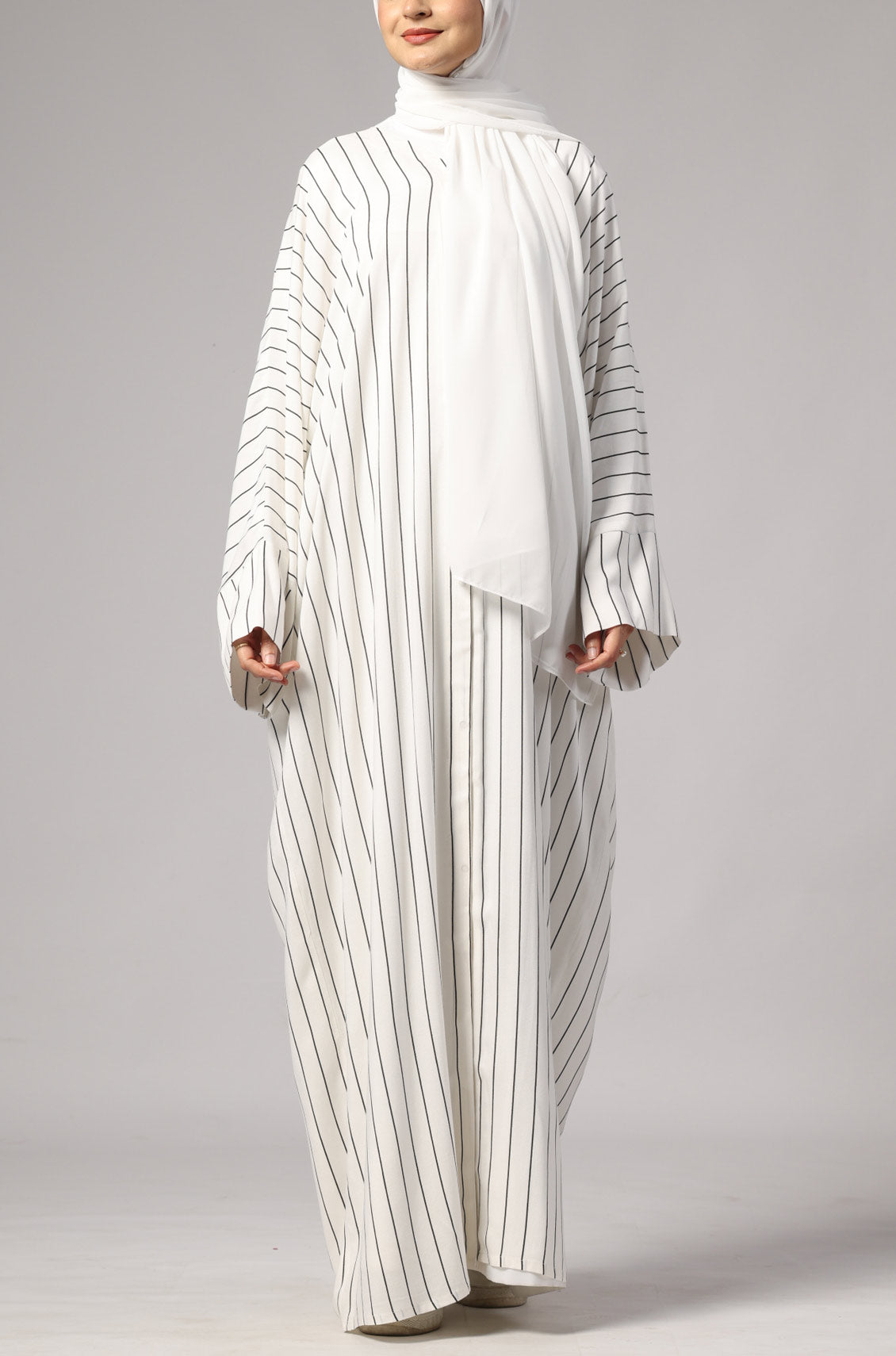 Zoya Striped Abaya- White