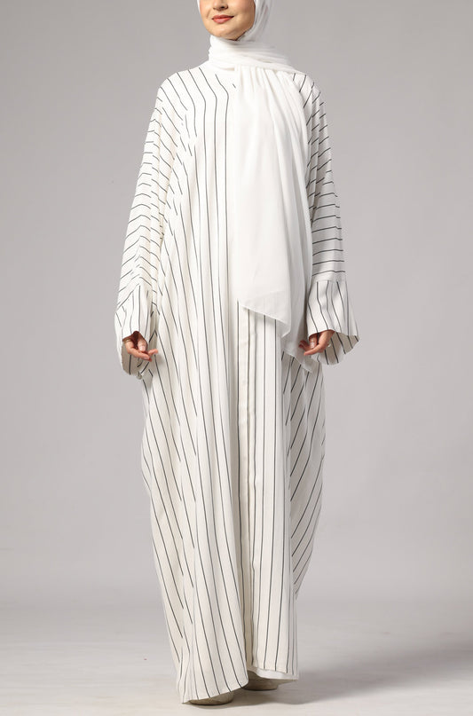 Zoya Striped Abaya- White