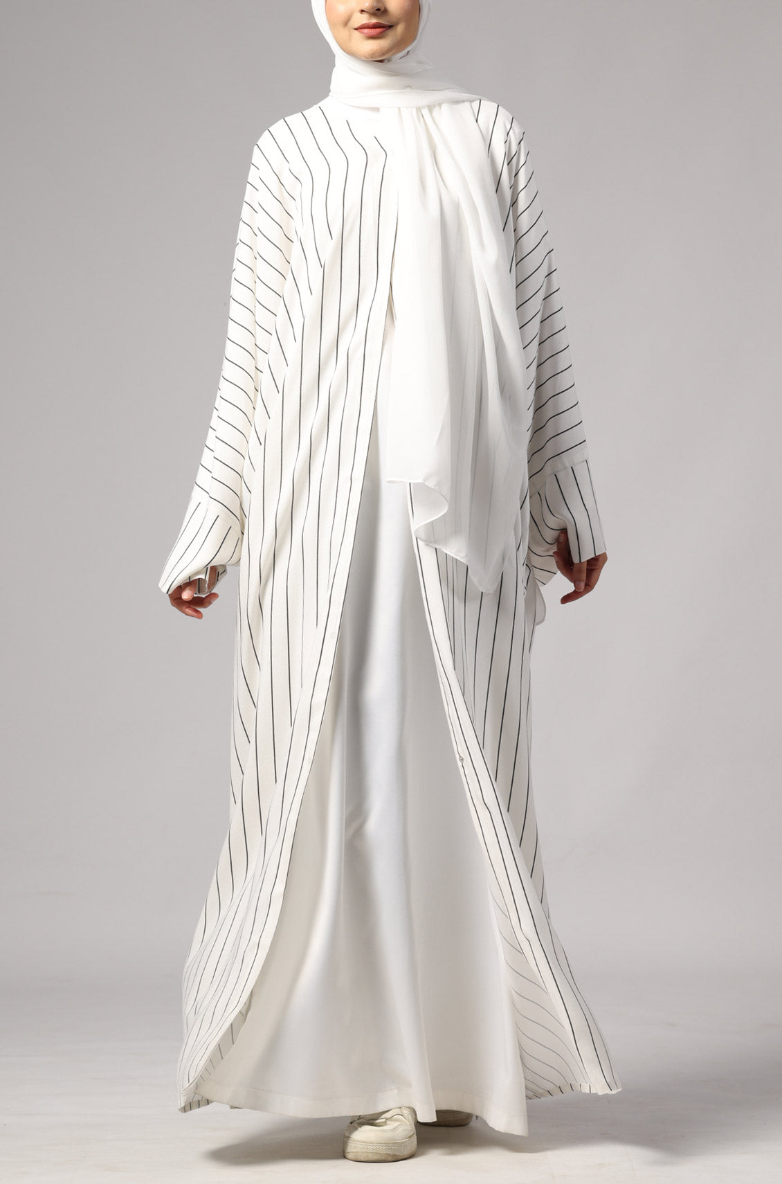 Zoya Striped Abaya- White