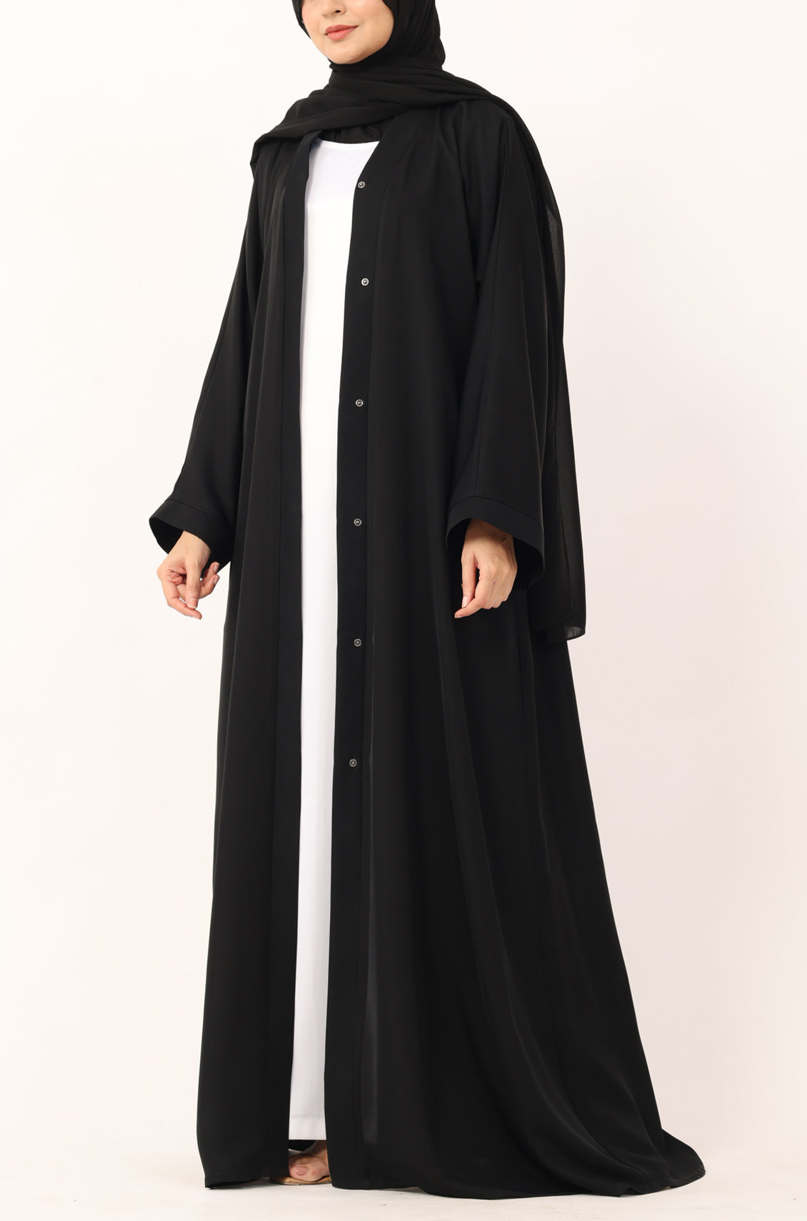 Black Nida Abaya Front Open