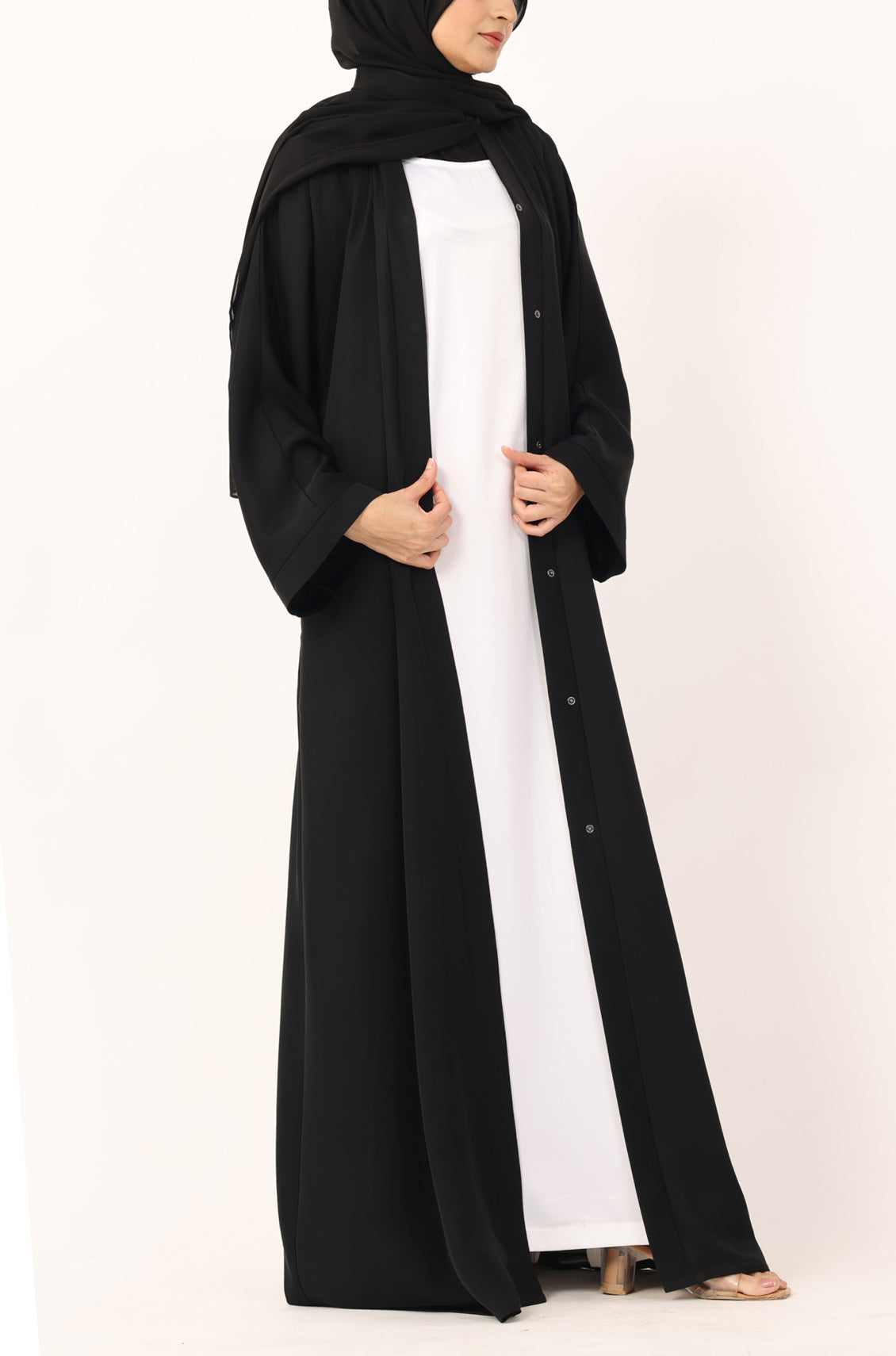 Black Nida Abaya Front Open