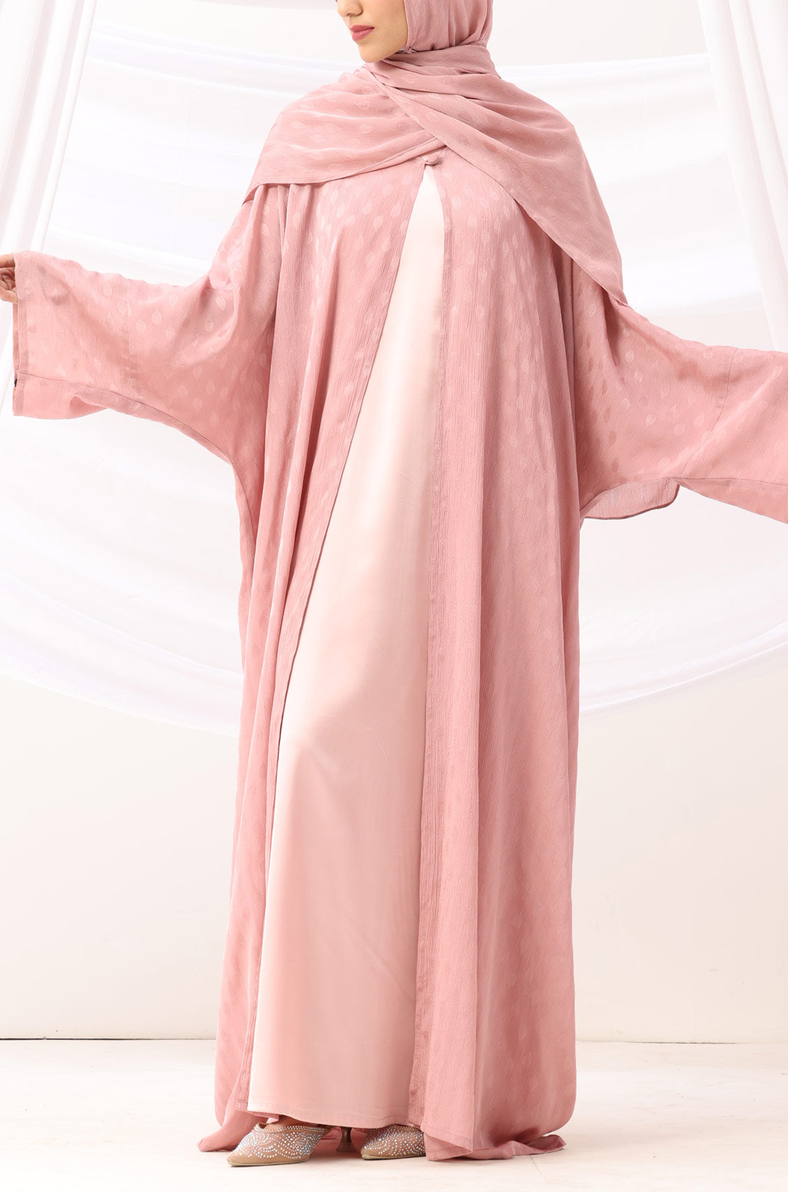 Luxe Dune Kaftan Abaya Rose Gold with Slip