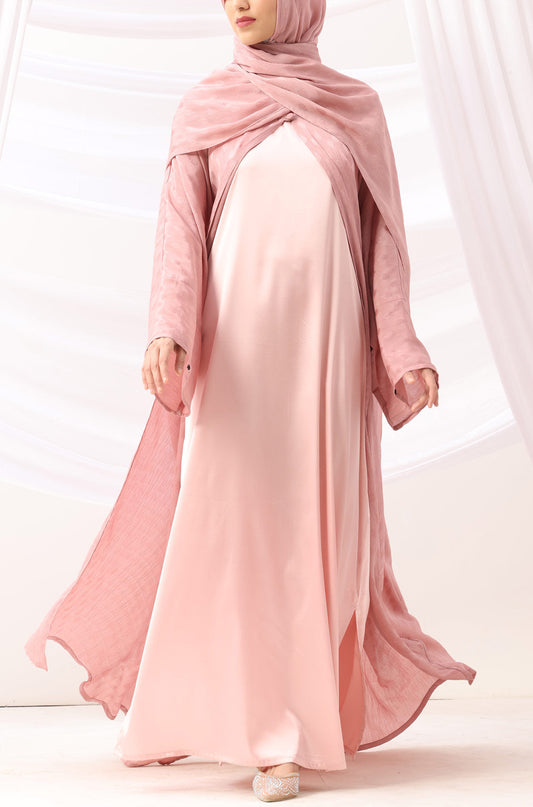 Luxe Dune Kaftan Abaya Rose Gold with Slip