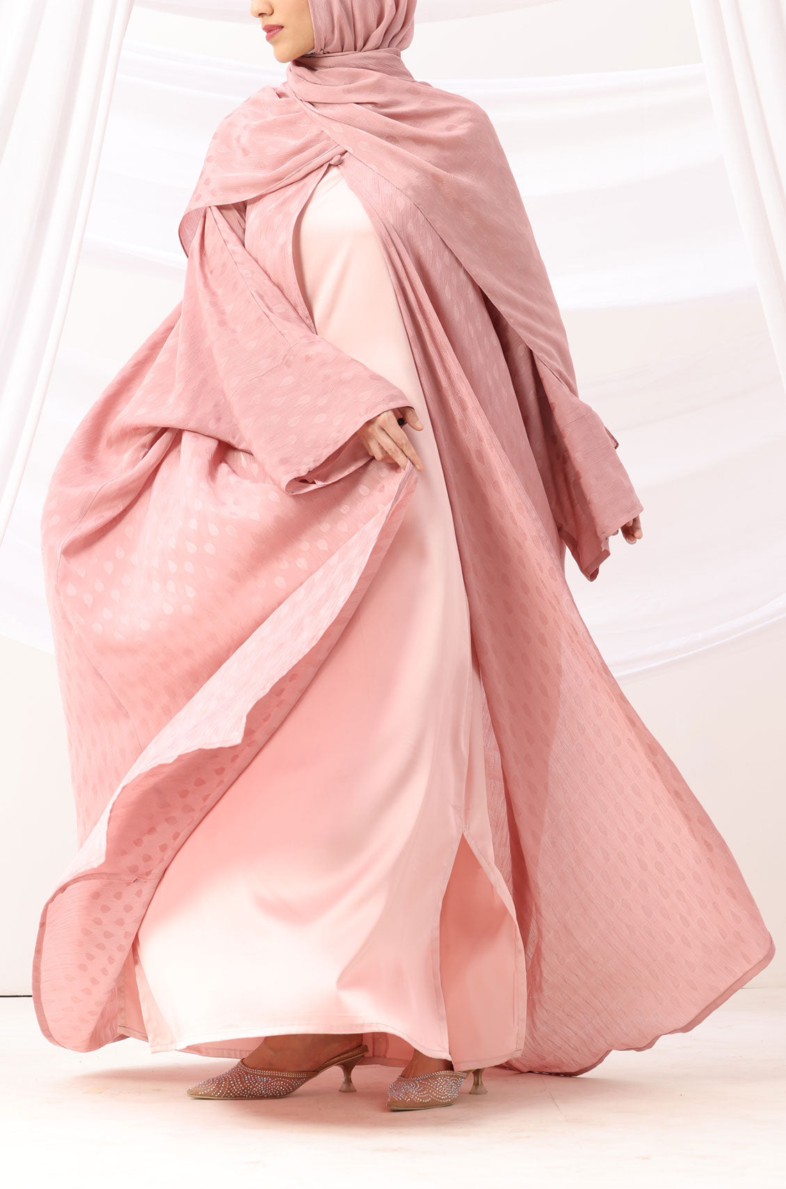 Luxe Dune Kaftan Abaya Rose Gold with Slip