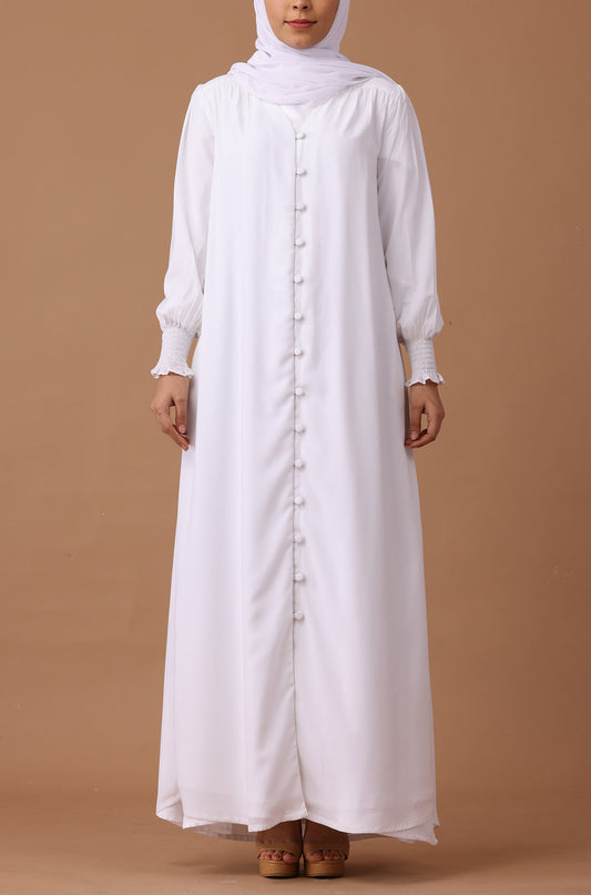 White Elastic Cuff Simple Abaya