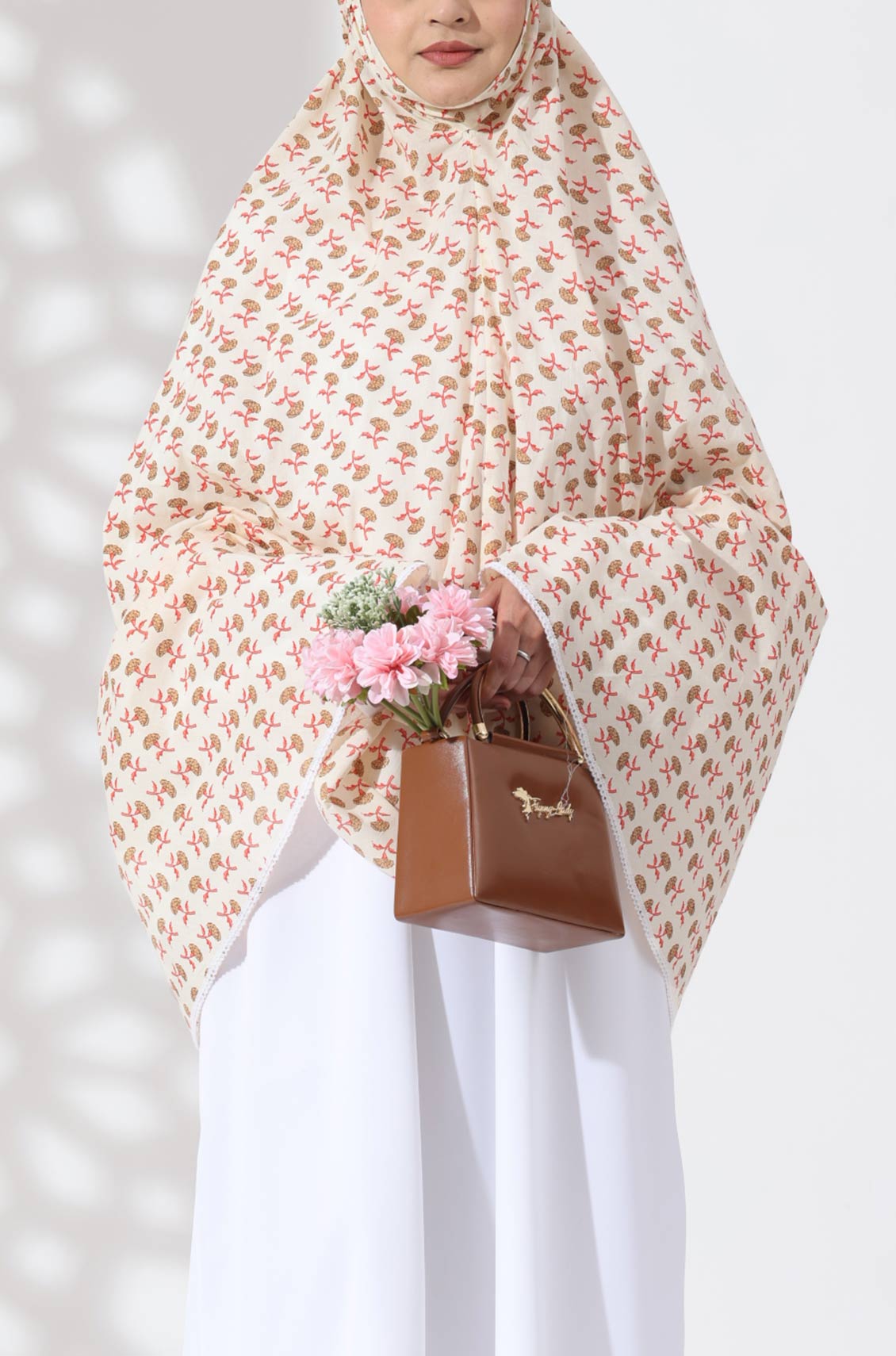 Cream Floral Cotton Namaz Makhna