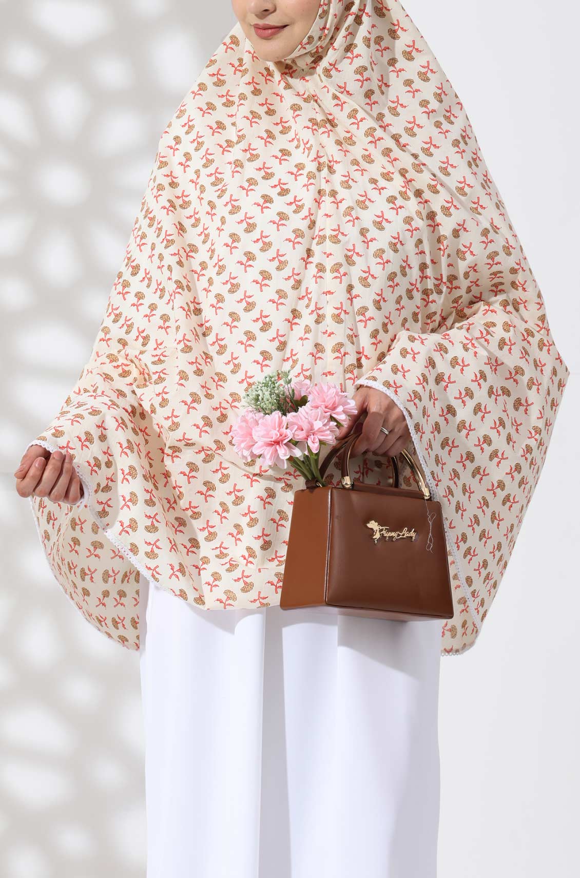 Cream Floral Cotton Namaz Makhna