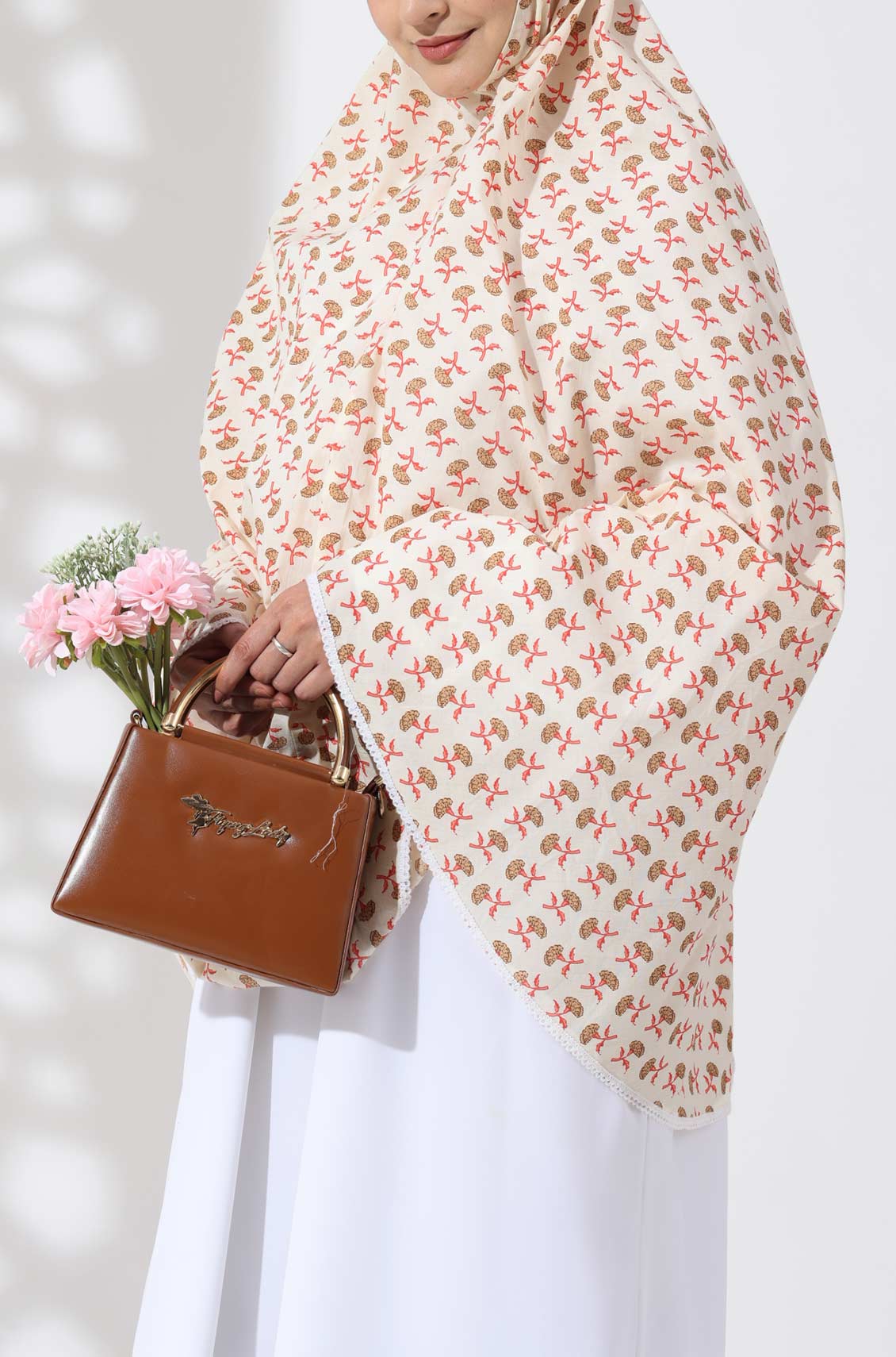 Cream Floral Cotton Namaz Makhna