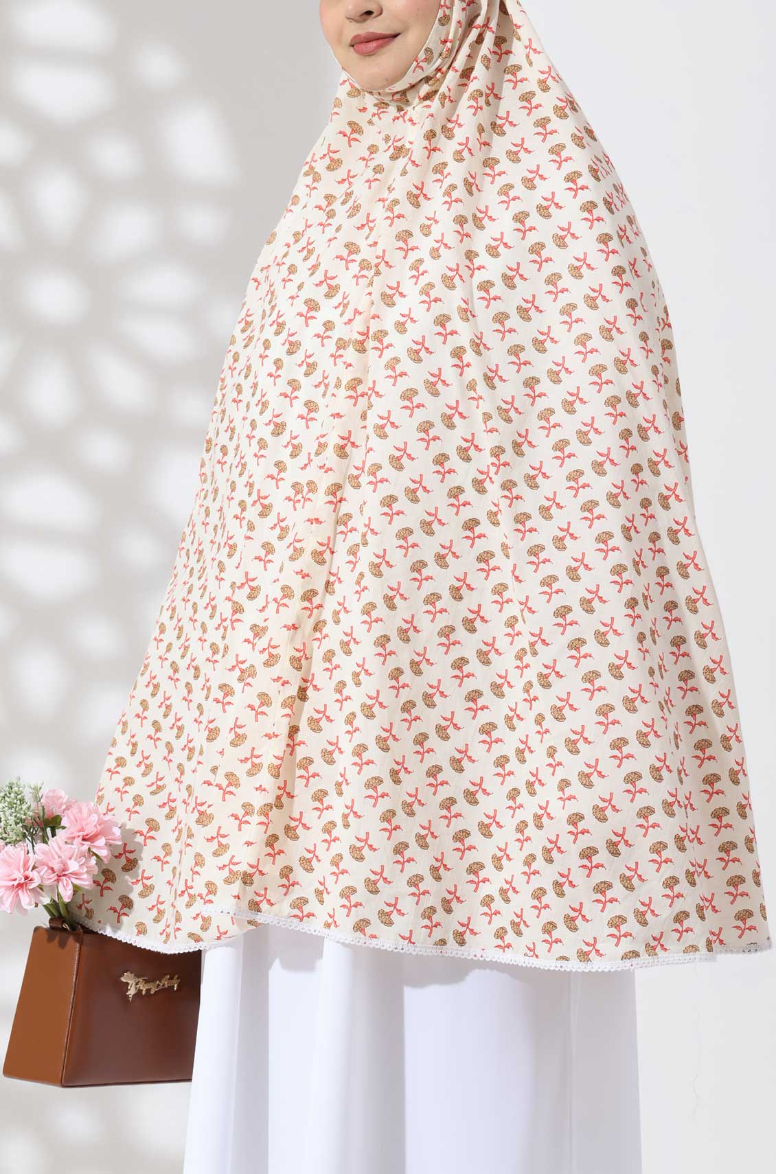 Cream Floral Cotton Namaz Makhna