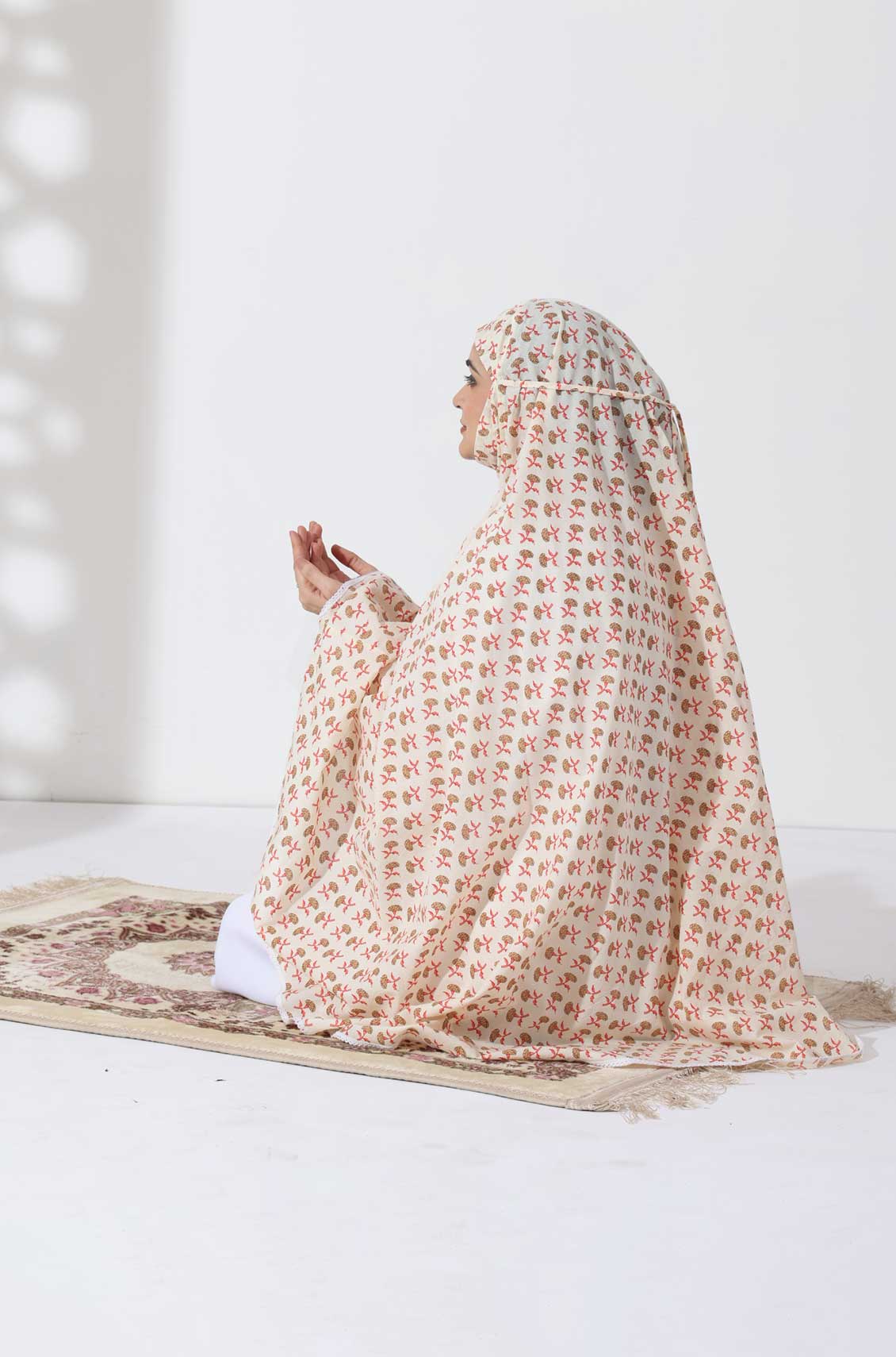 Cream Floral Cotton Namaz Makhna