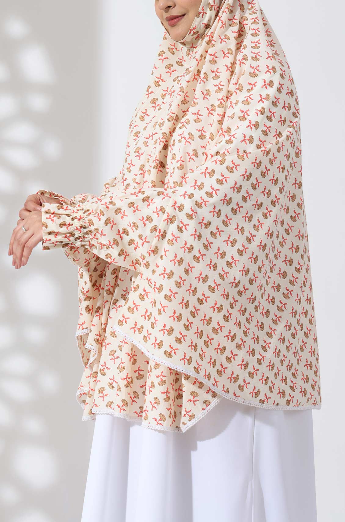 Cream Floral Cotton Namaz Makhna